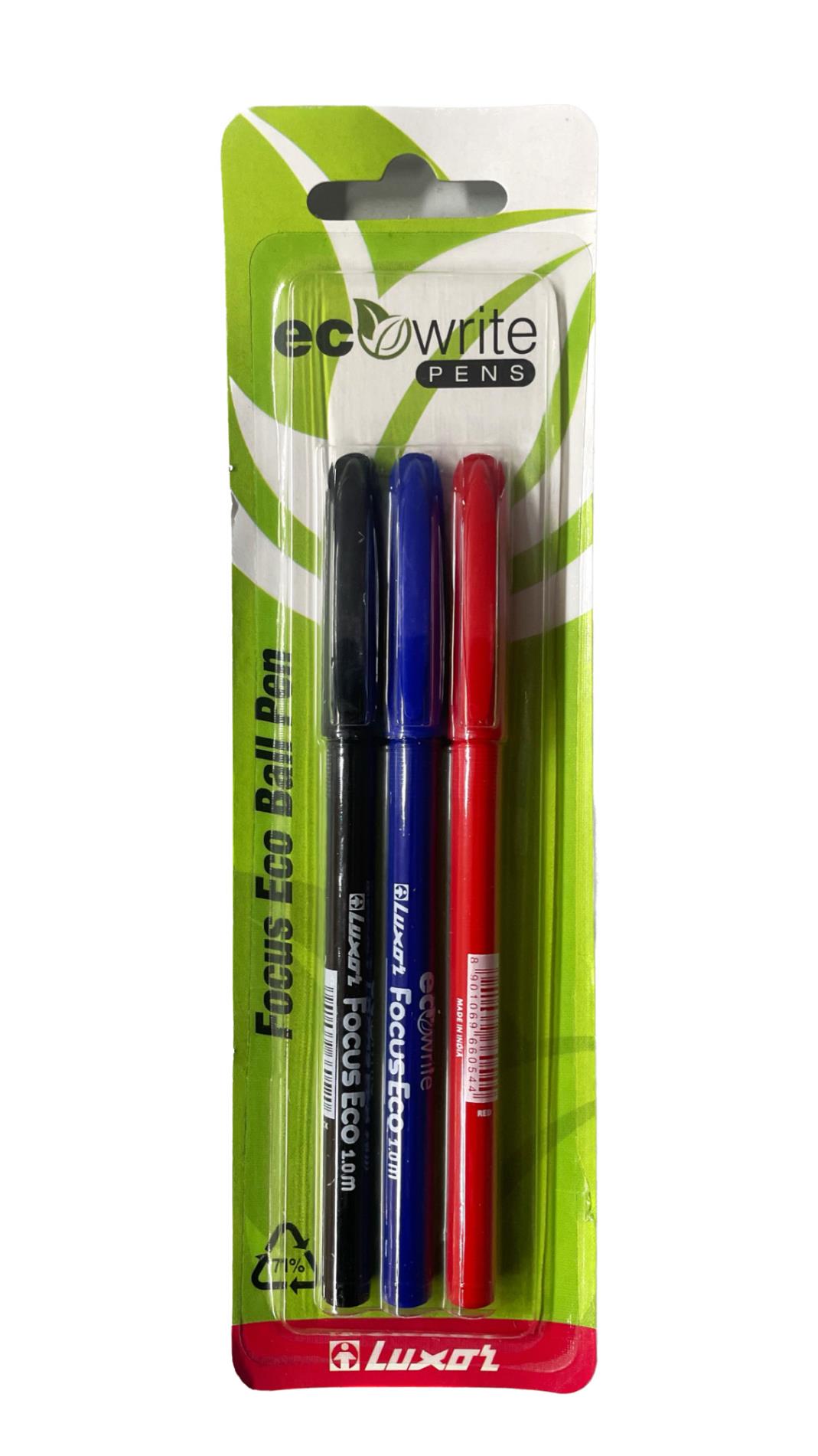 Luxor Kuličkové pero Luxor ECO FOCUS - jednorázové, 1,0 mm, mix barev, 3 ks