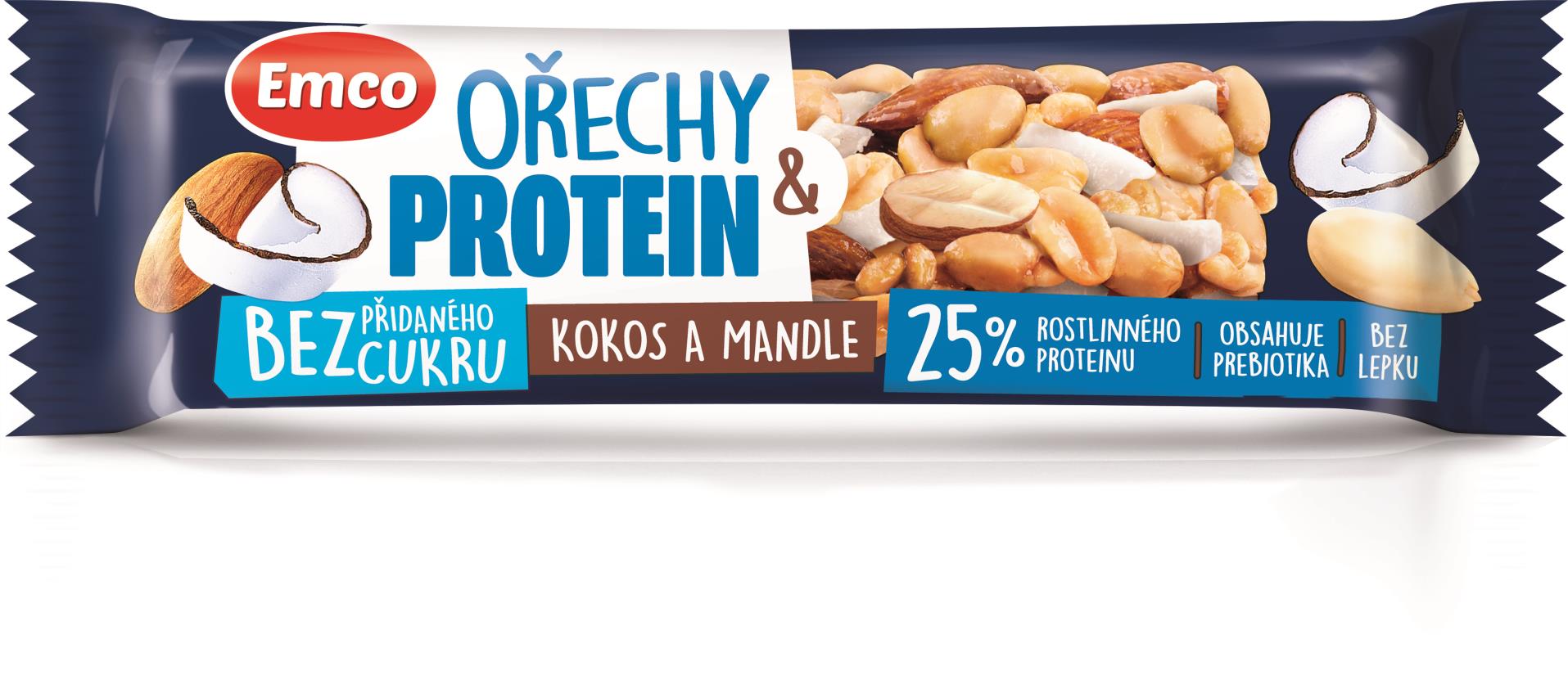 Tyčinka Emco - ořech & protein, kokos a mandle, 35 g