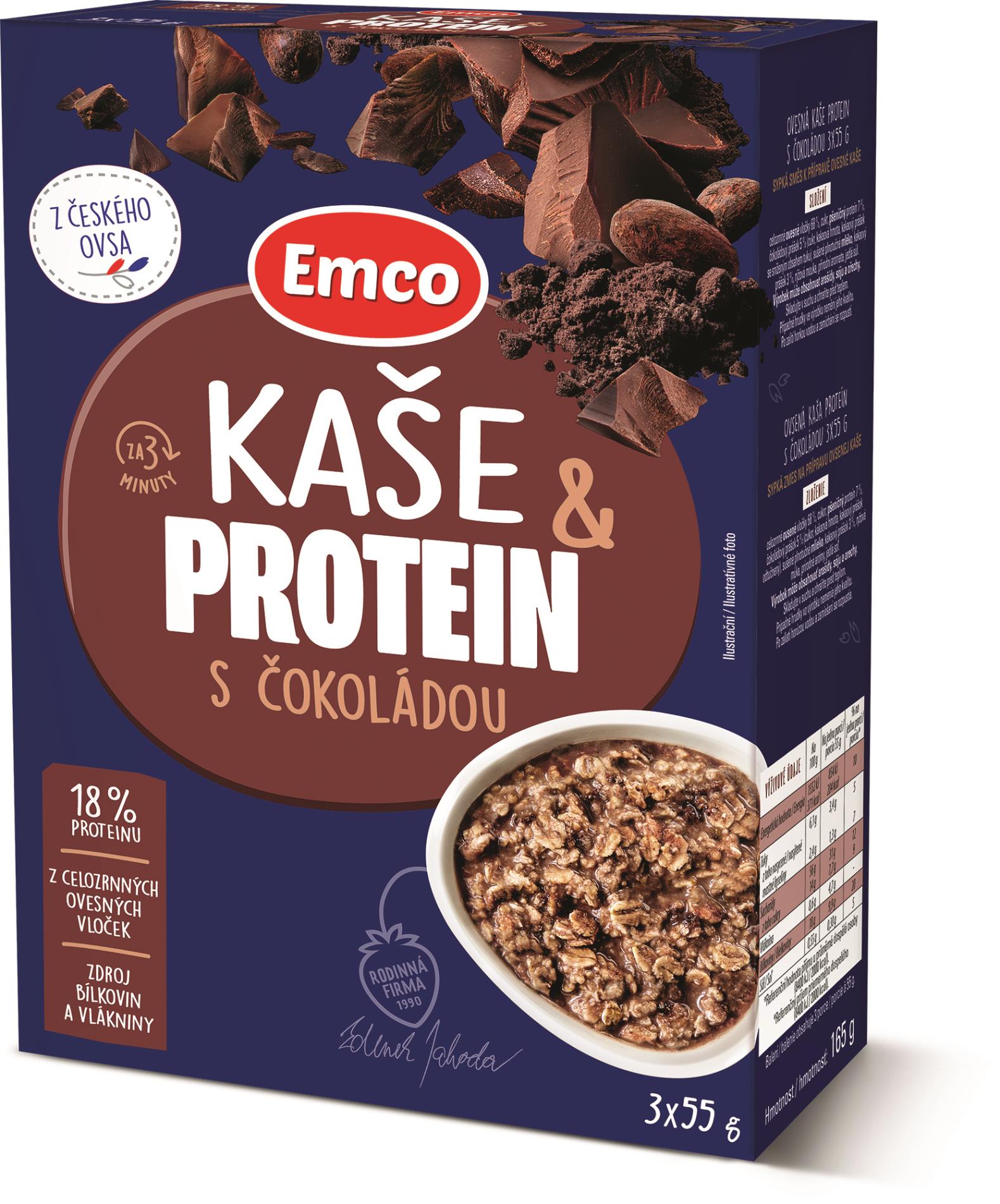 Ovesná kaše Emco - protein s čokoládou, 3x 55 g