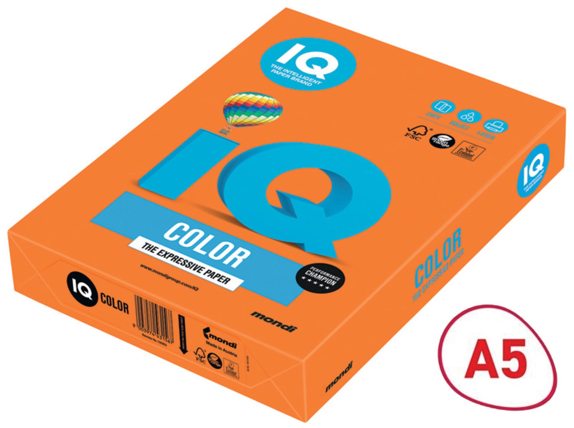 Levně Barevný papír IQ Color A5 - OR43, oranžový, 80g/m2, 500 listů