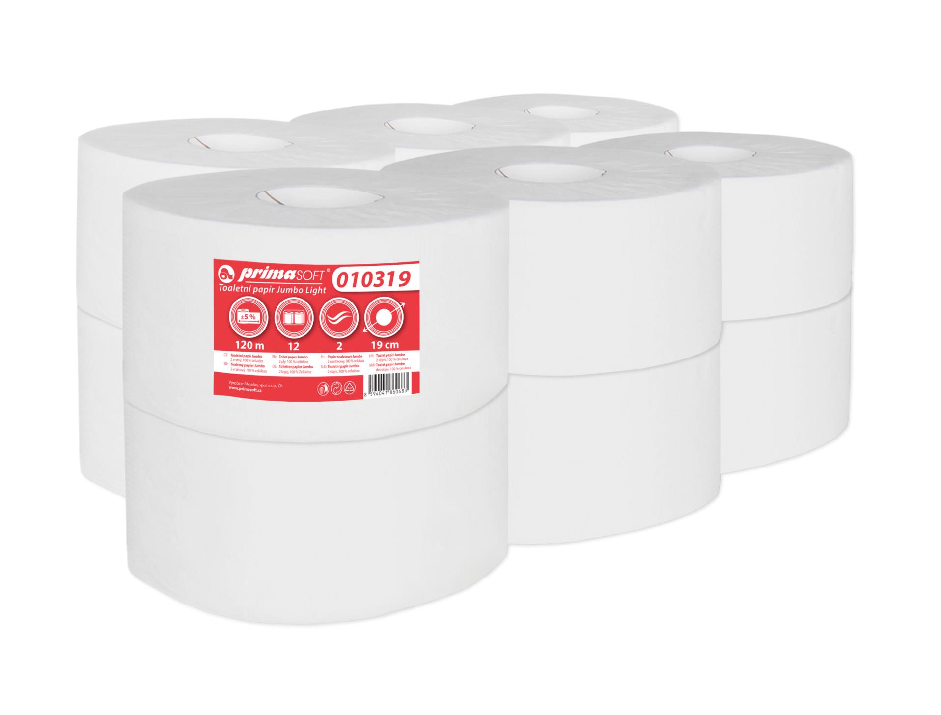 Levně Toaletní papír jumbo PrimaSoft - 2vrstvý, celulóza, 190 mm, 12 rolí