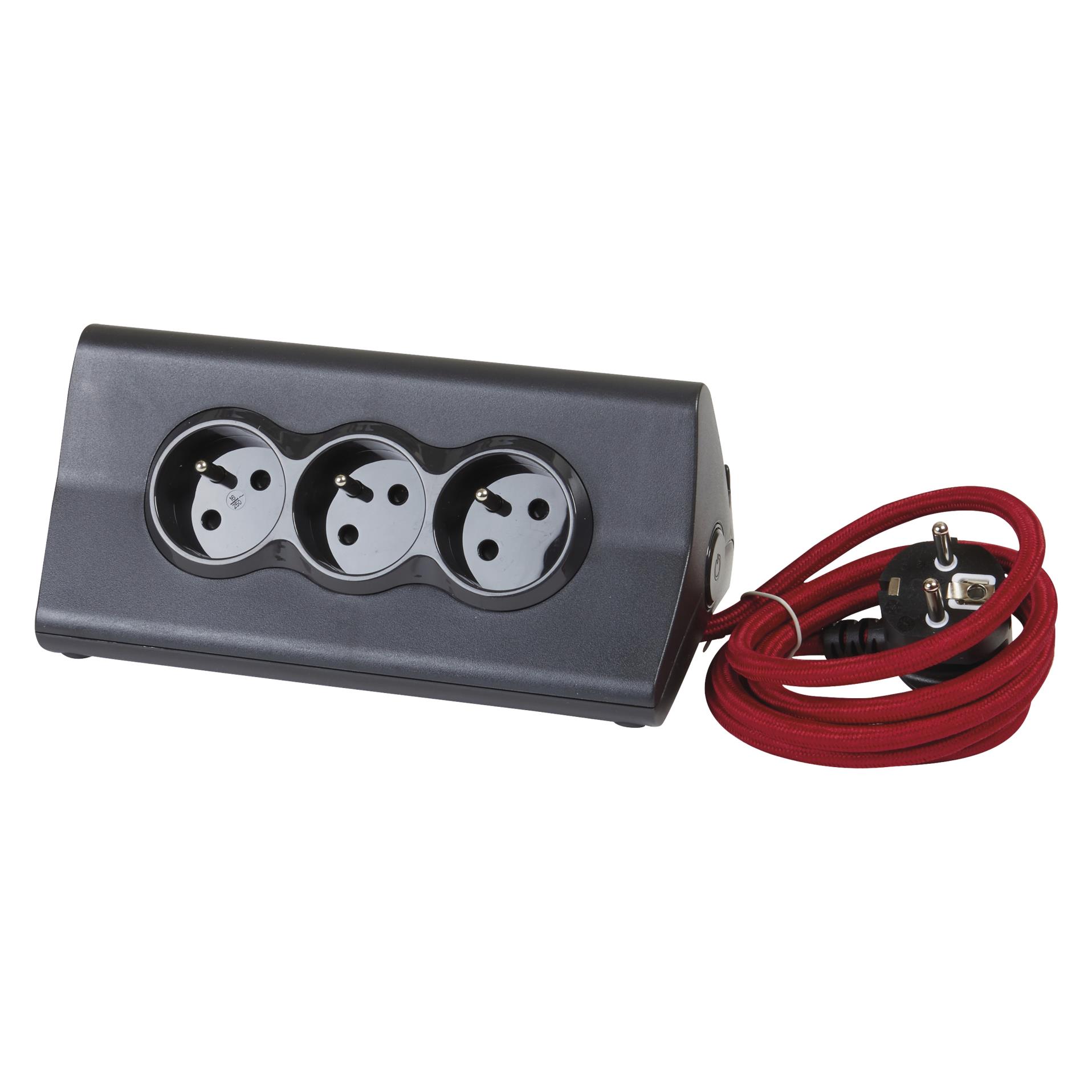 Prodlužovací přívod s USB Legrand - 3 zásuvky, 1,5 m, PVC, černá/červená