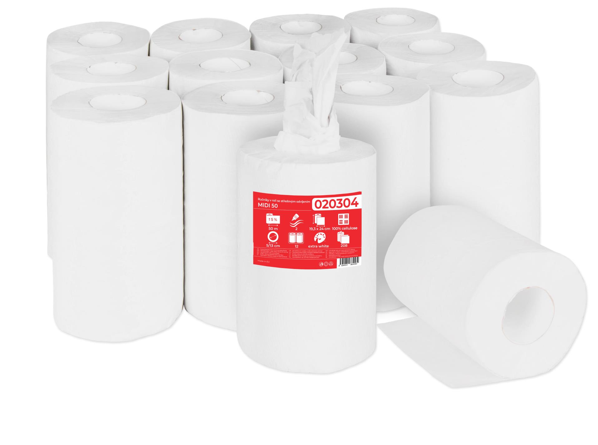 Levně Papírové ručníky v roli PrimaSoft - 2vrstvé, bílé, 50 m, 12 rolí