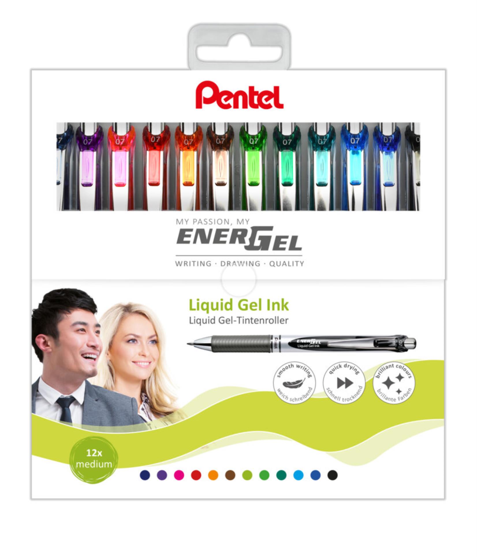 Gelový roller Pentel Energel - 0,7 mm, sada 12 barev