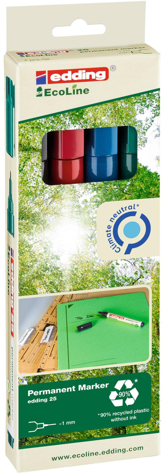 Permanentní popisovač Edding Ecoline 25 - kulatý hrot, sada 4 barev