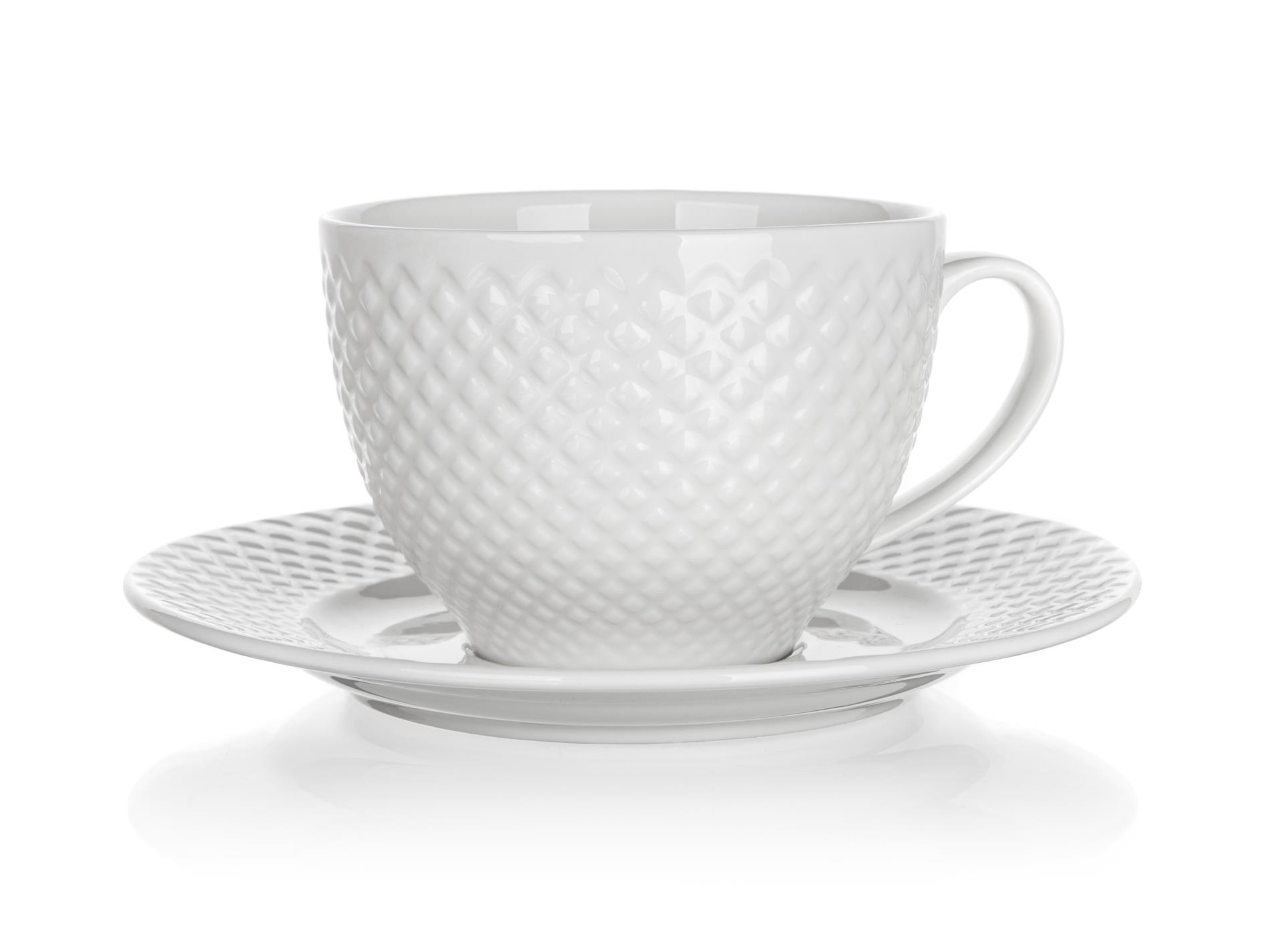 Levně Sada šálků s podšálky Banquet Diamond Line - bílé, sada 6 ks, 220 ml