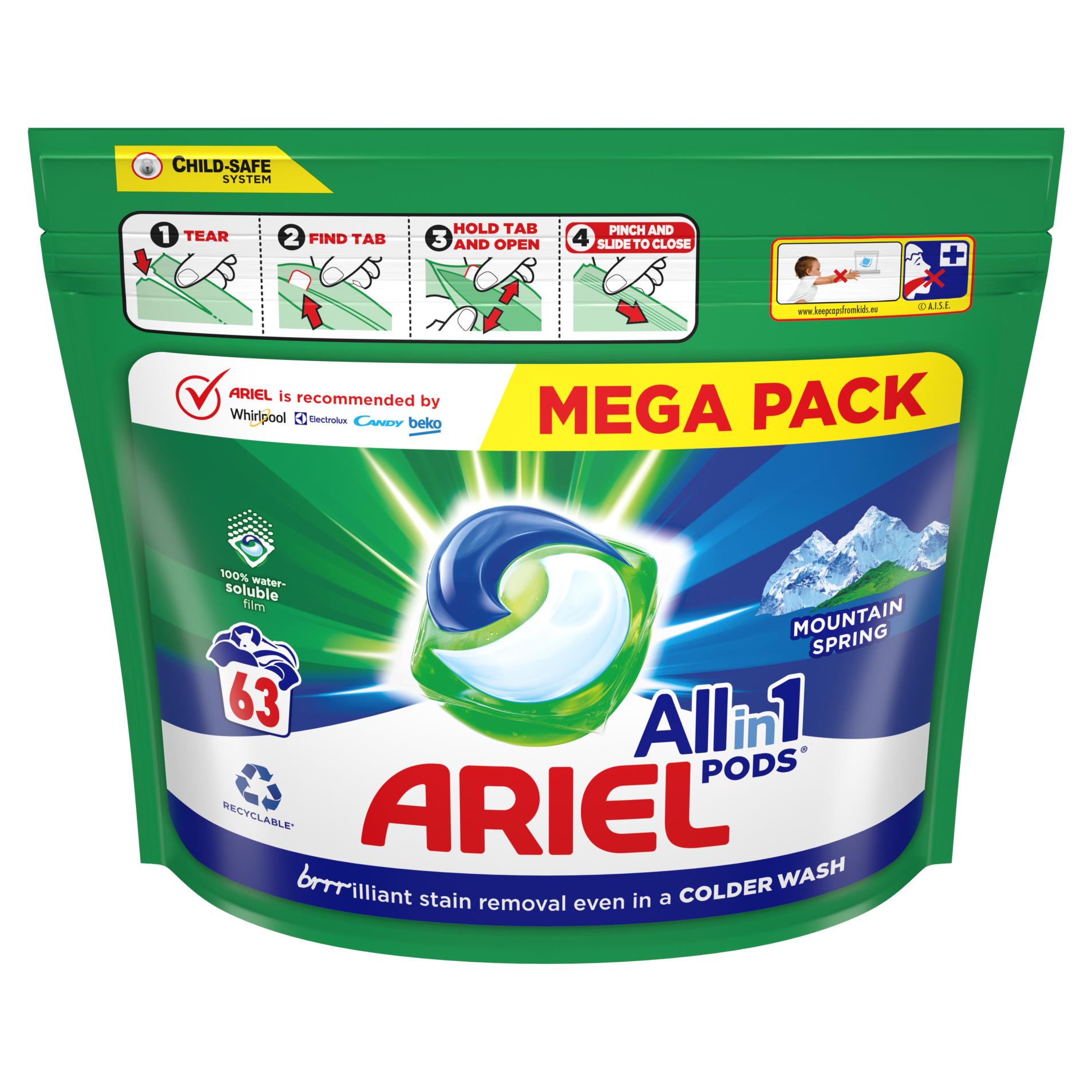 Kapsle na praní Ariel - Mountaing Spring, 63 dávek