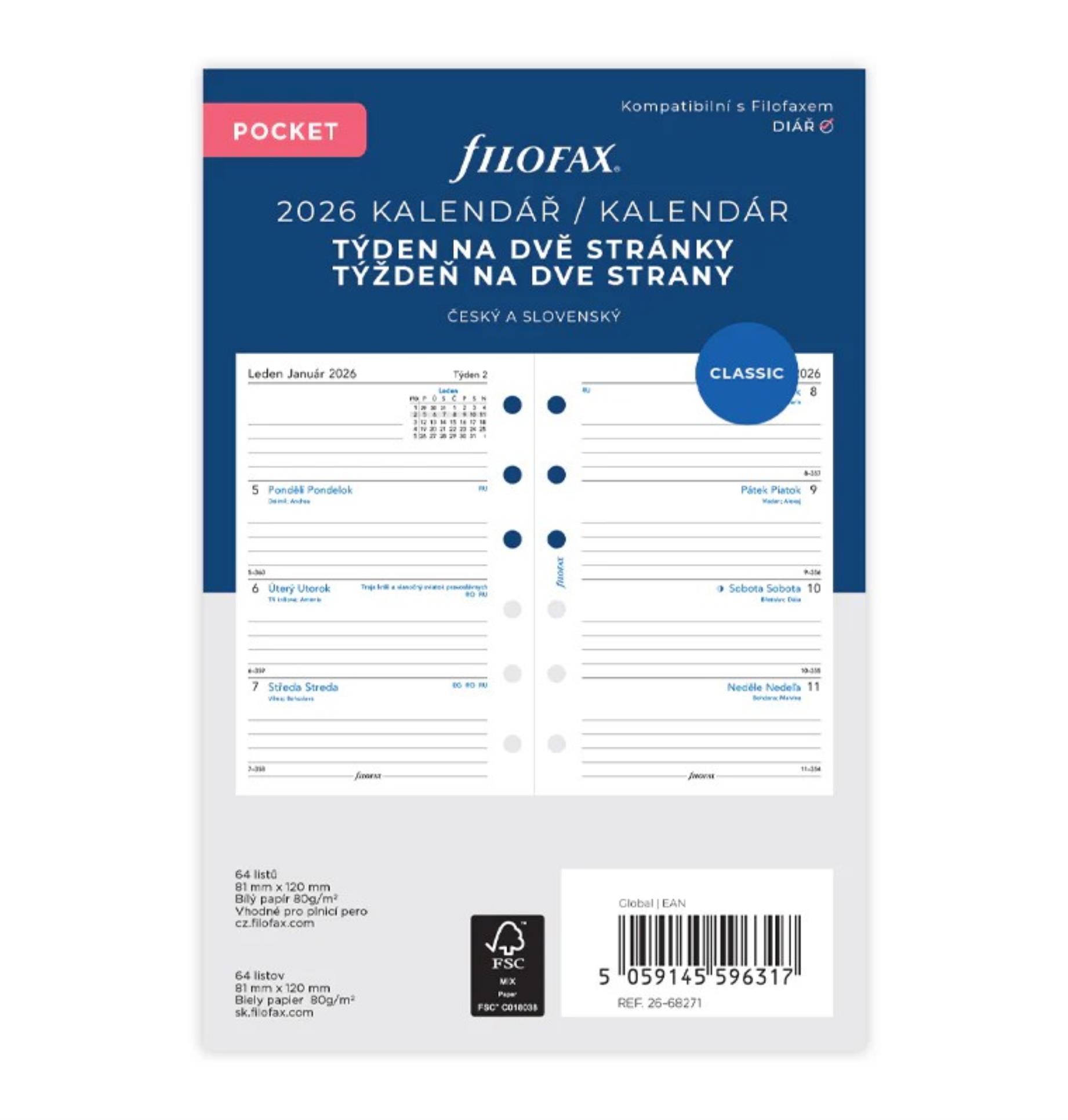 Náhradní náplň diáře Filofax - A7, týden na 2 strany, rok 2025