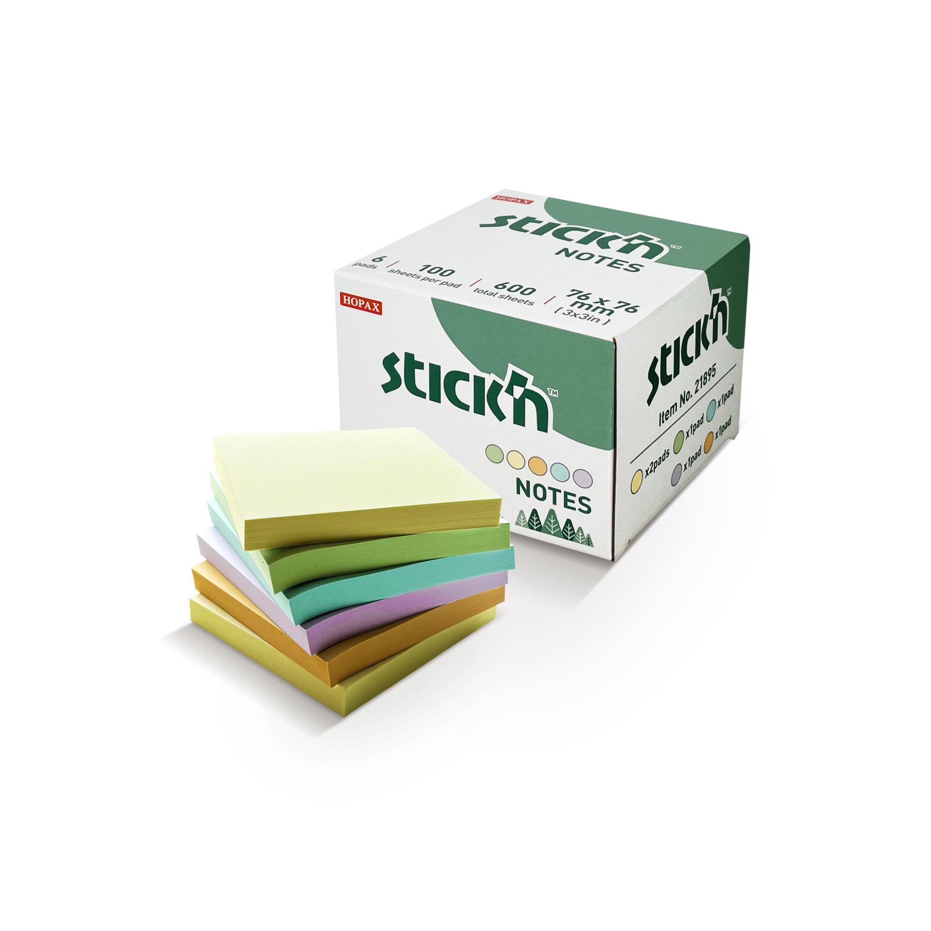 Stick’n by Hopax Samolepicí bloček v kostce Stick'n by Hopax FSC - 76 x 76 mm, 6 x 100 lístků, mix pastelových barev