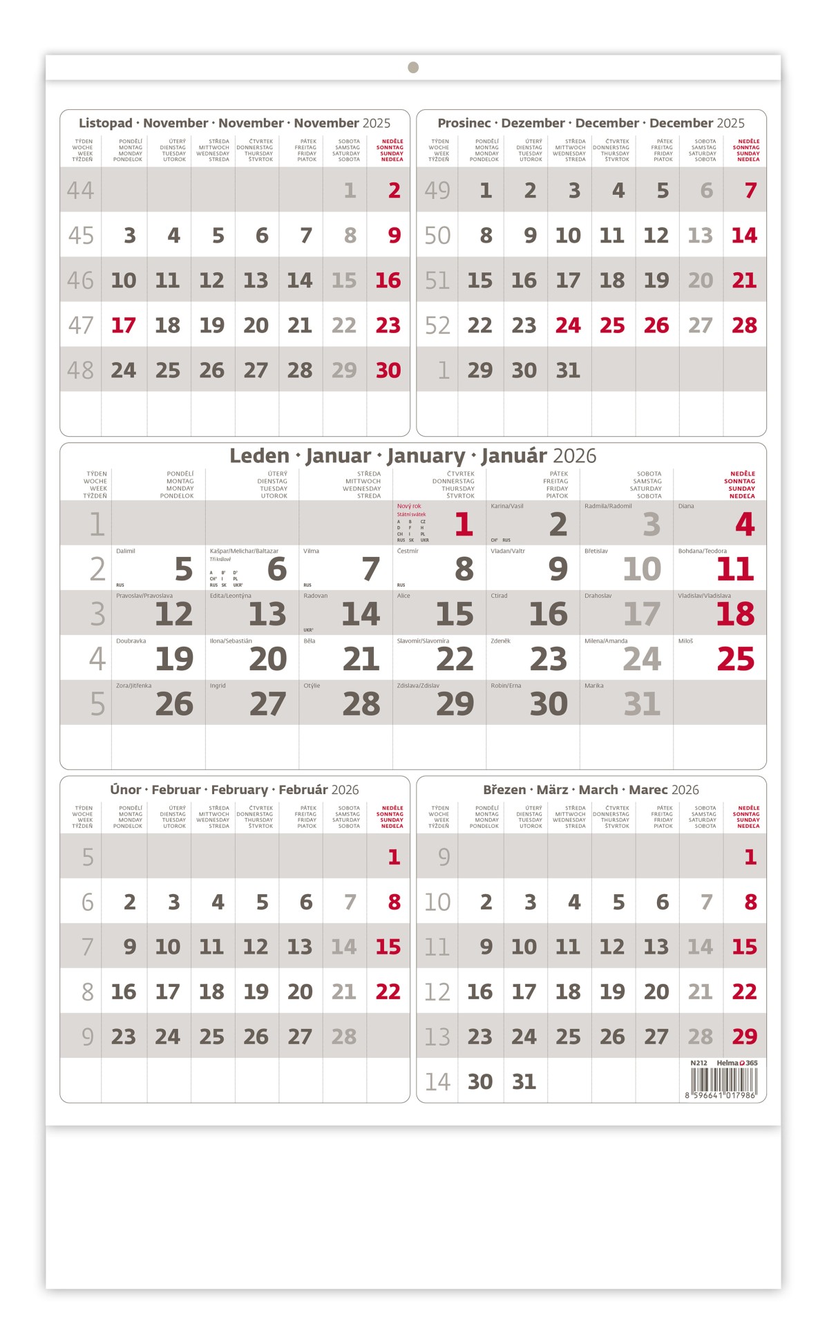 Pětiměsíční kalendář 2025 - šedý