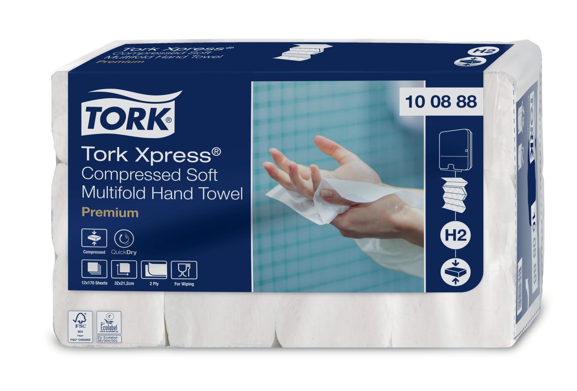 Levně Skládané papírové ručníky Tork Premium - H2, 2vrstvé, bílé, 12 x 170 ks