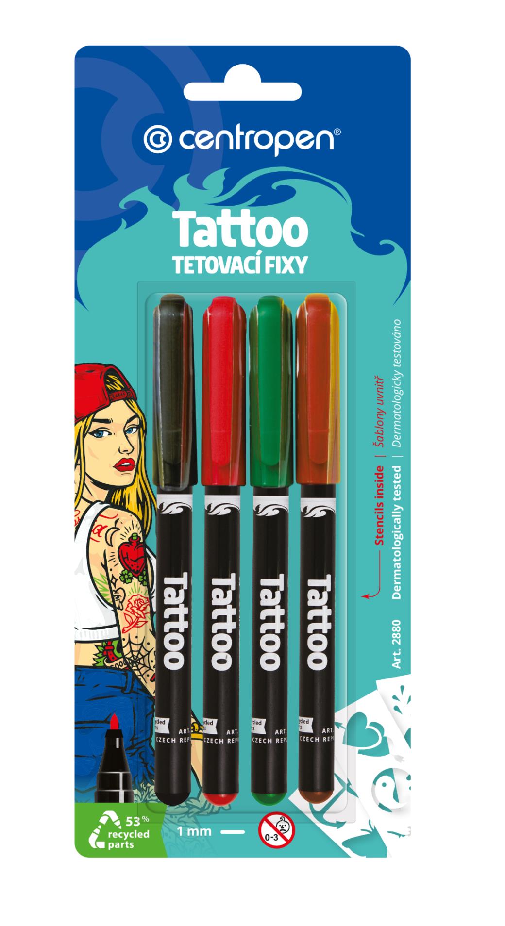 Tetovací fixy Centropen Tattoo - na kůži, 4 ks