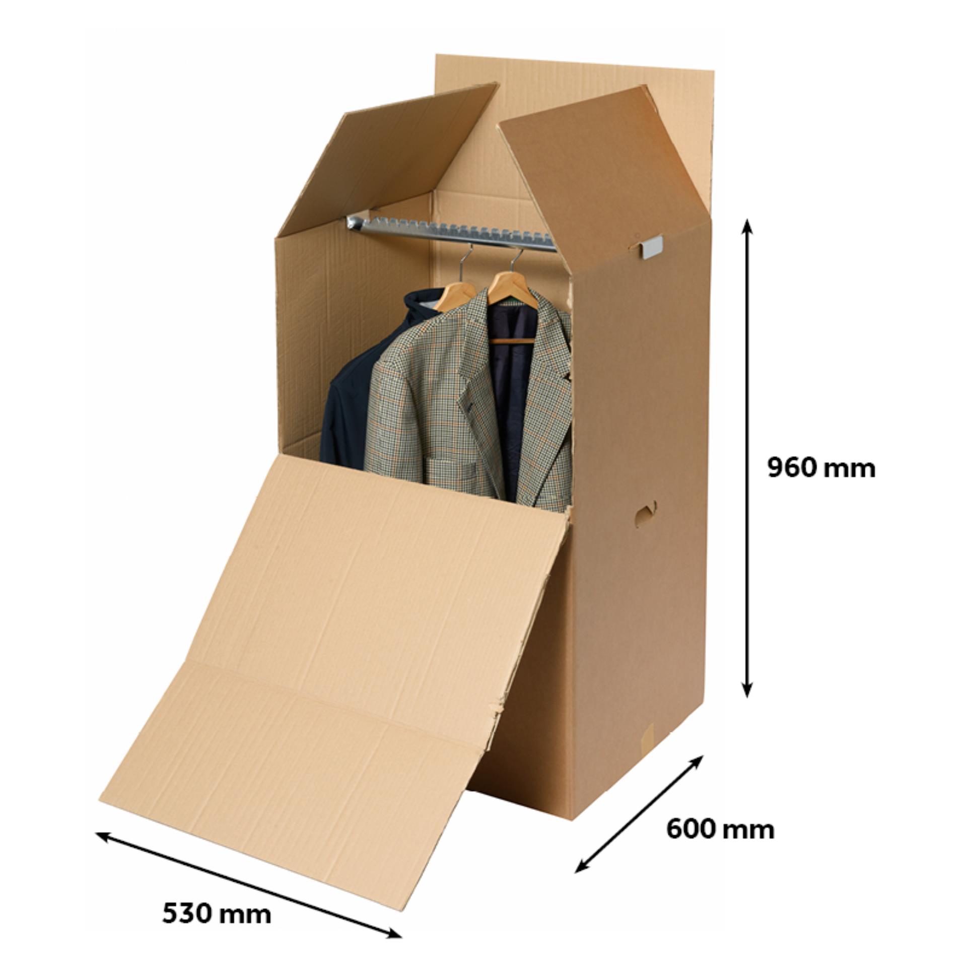 Levně Klopová krabice stěhovací - šatní, tyč na ramínka, vyseknuté otvory pro ruce - 615 x 545 x 990 mm