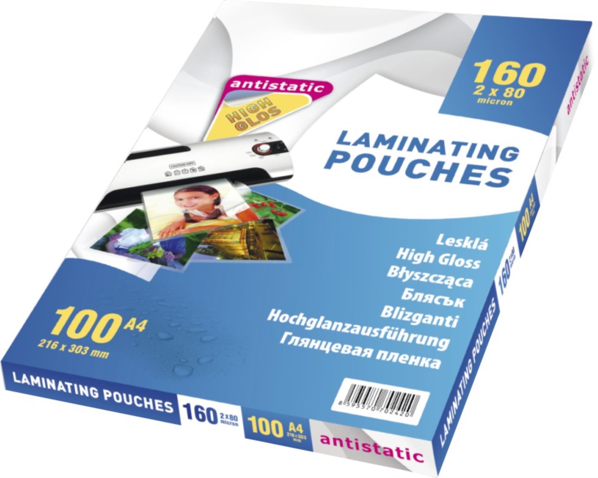 Levně Laminovací fólie Premium - A4, 2x 80 mikronů, lesklé, 100 ks