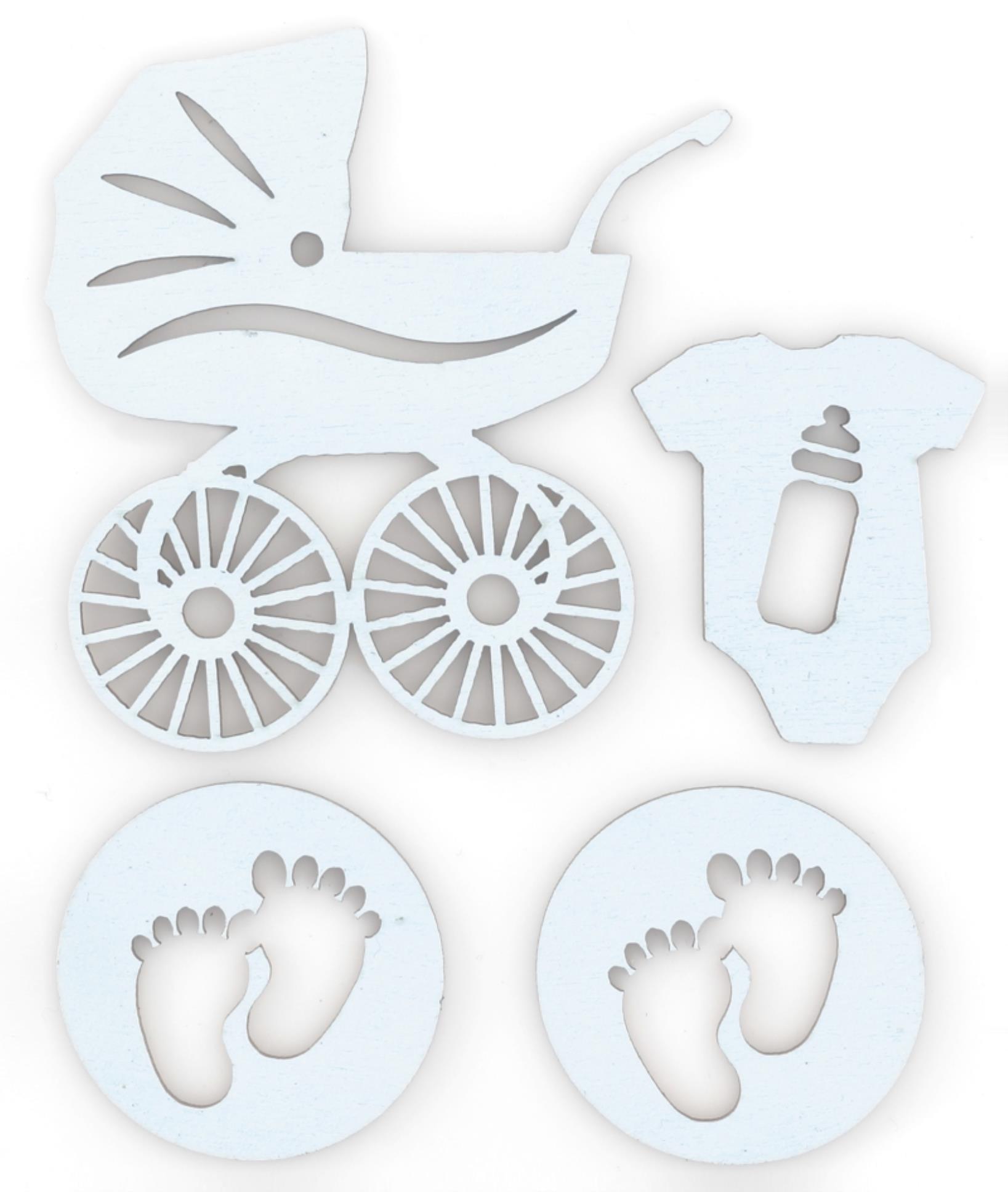 Galeria Papieru Samolepicí dřevěné výřezy - motiv Baby, blědě modré, 4 ks