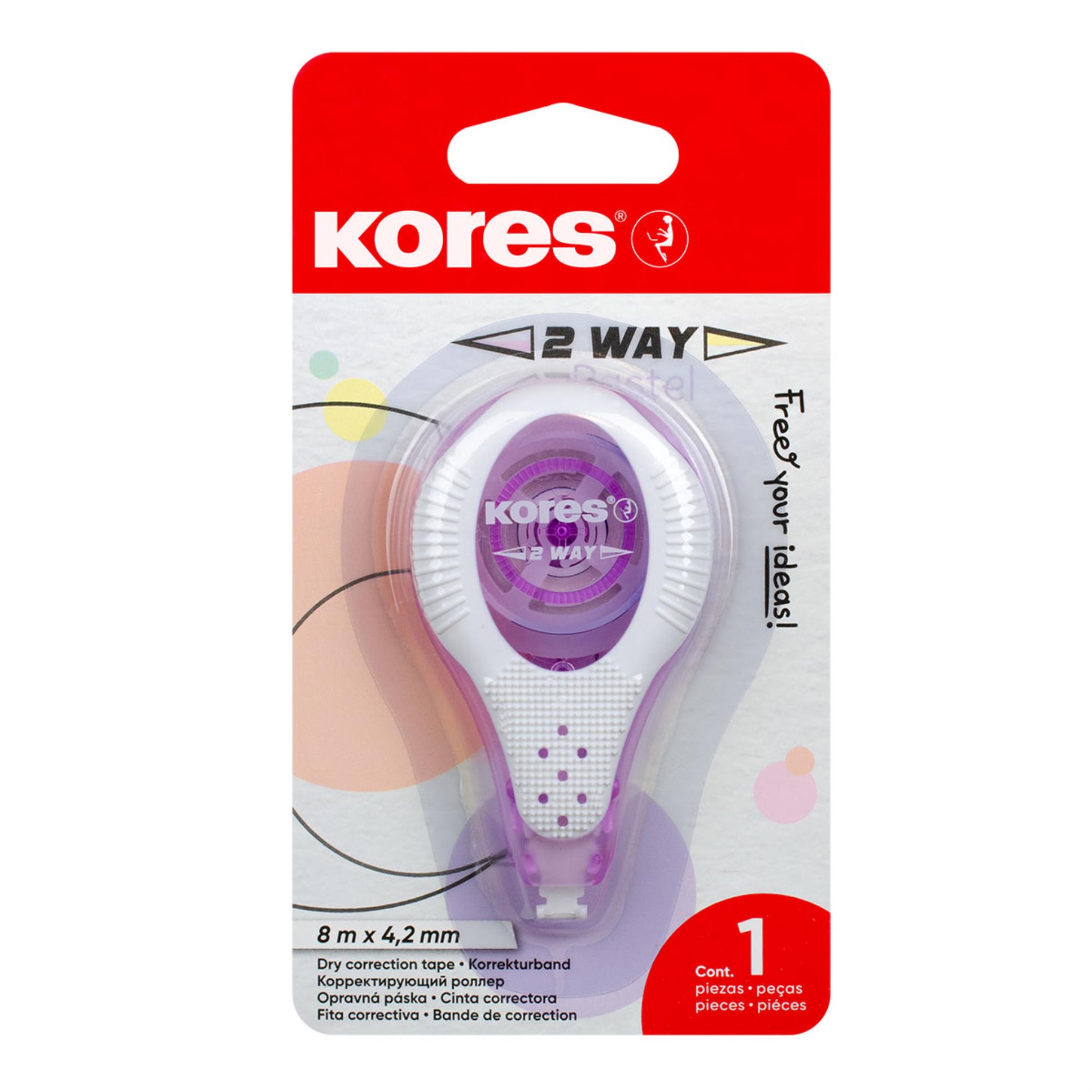 Levně Korekční strojek Kores 2 Way Pastel - 4,2 mm x 8 m, mix barev