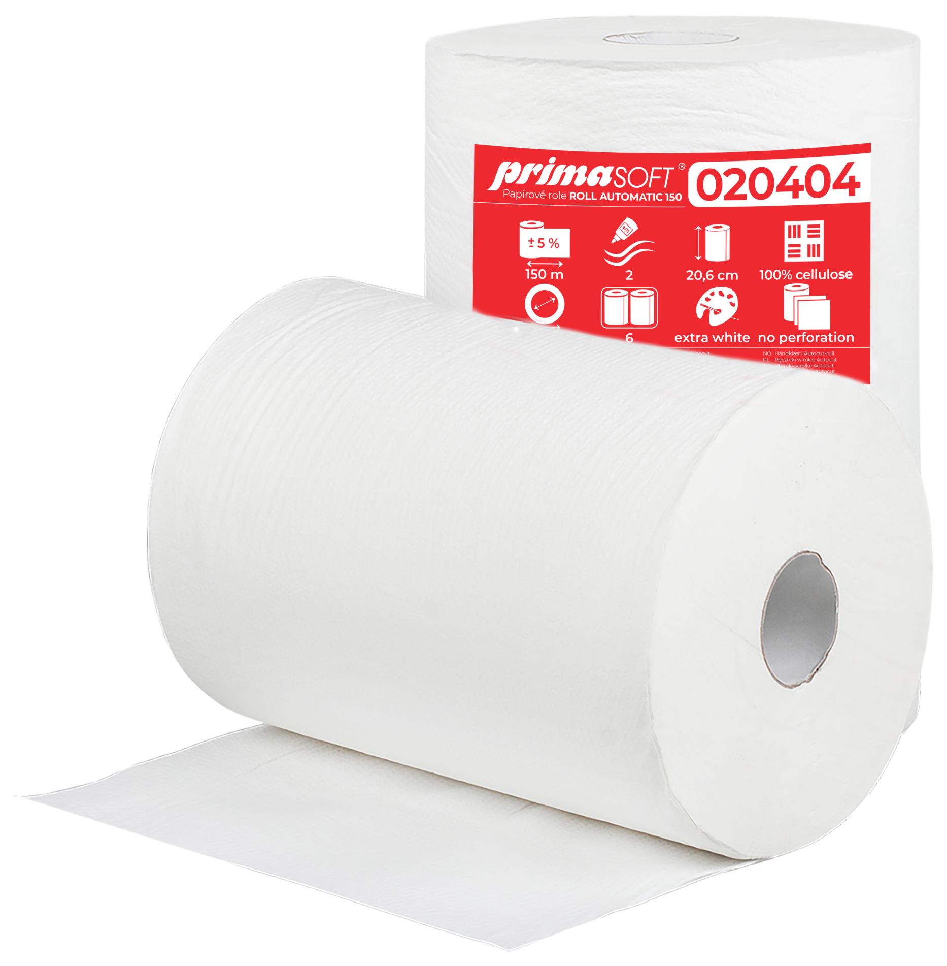Papírové ručníky v roli Primasoft - 2vrstvé, rollautomatic, bílé, 150m