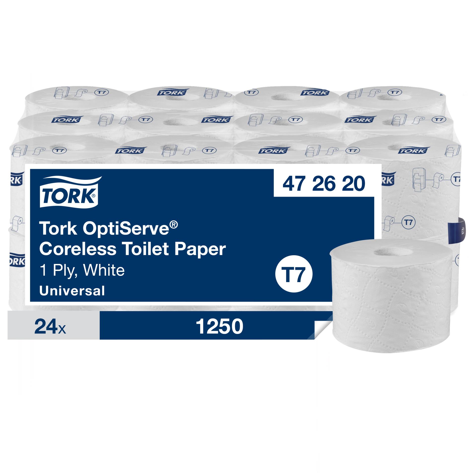 Levně Bezdutinkový toaletní papír Tork - T7, 1vrstvý, bílý recykl, 143,8 m, 24 rolí