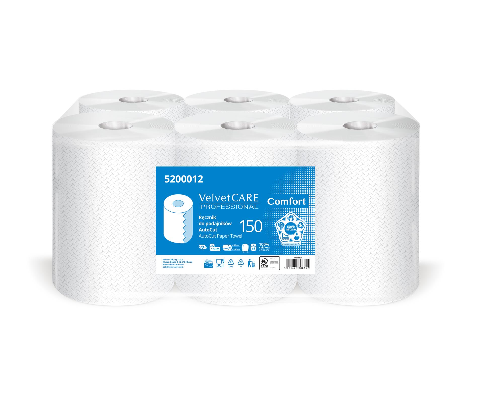 Levně Velvet CARE Papírové ručníky v roli AutoCut Velvet Professional - 2vrstvé, 150 m, 6 rolí