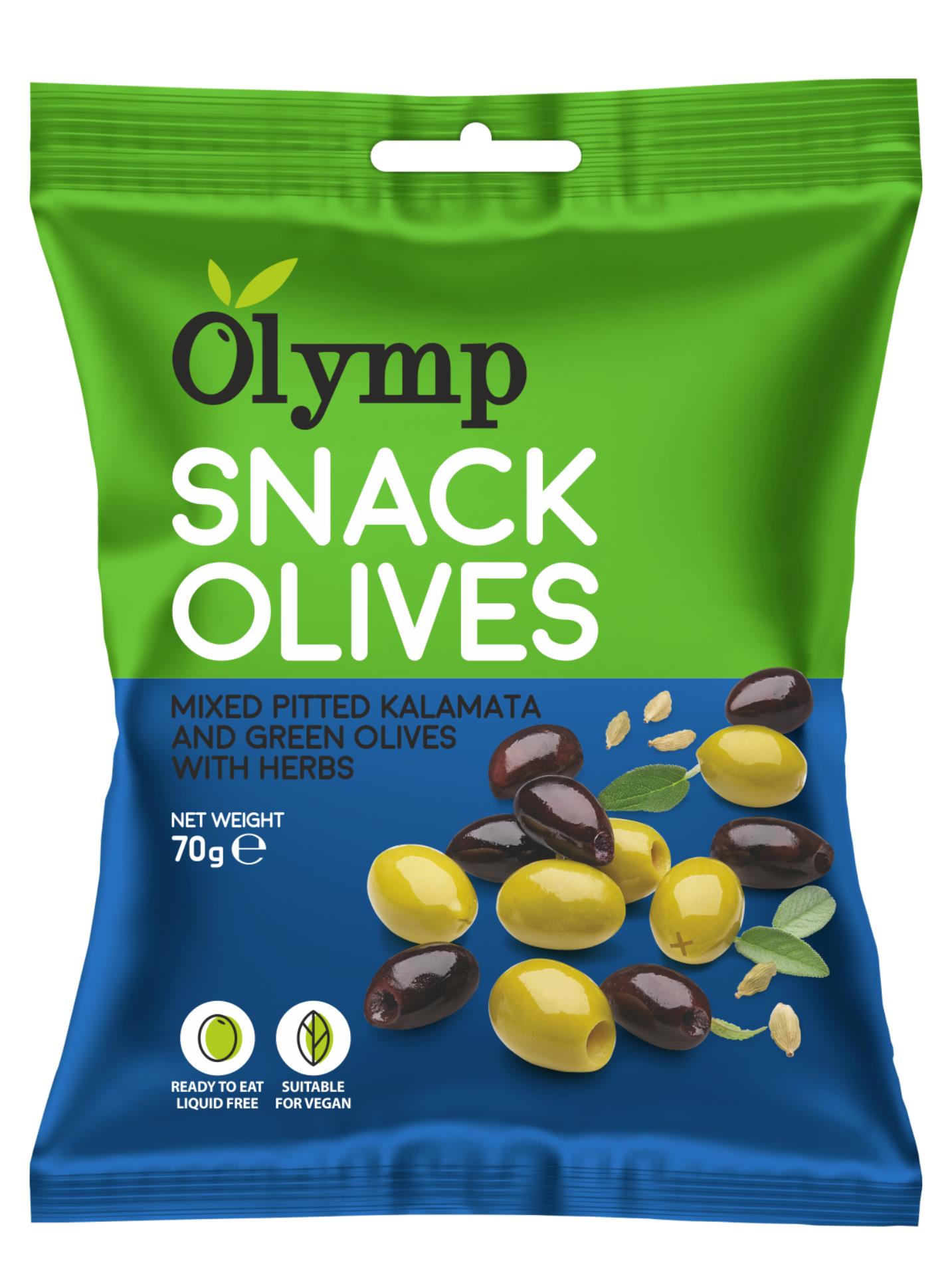 Levně Olivy Olymp Mix Kalamata - tmavé a zelené s bylinkami, 70 g