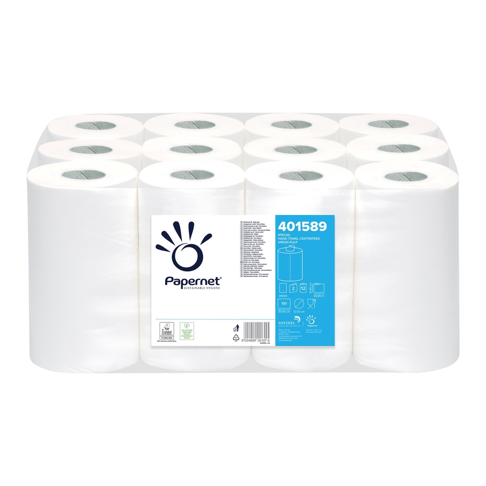Levně Papírové ručníky v roli Papernet Centrefeed - 2vrstvé, bílé, 12 rolí