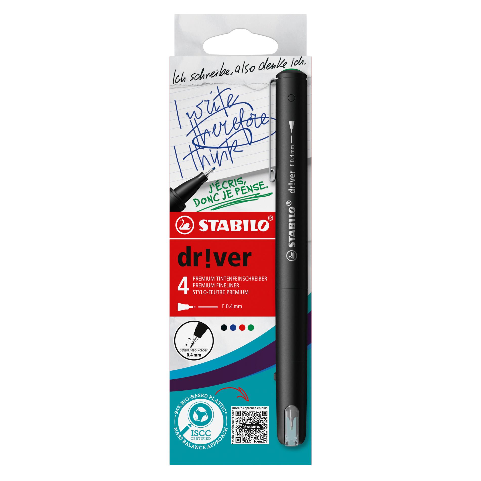 Liner STABILO Dr!ver fine - 0,4 mm, sada 4 barev