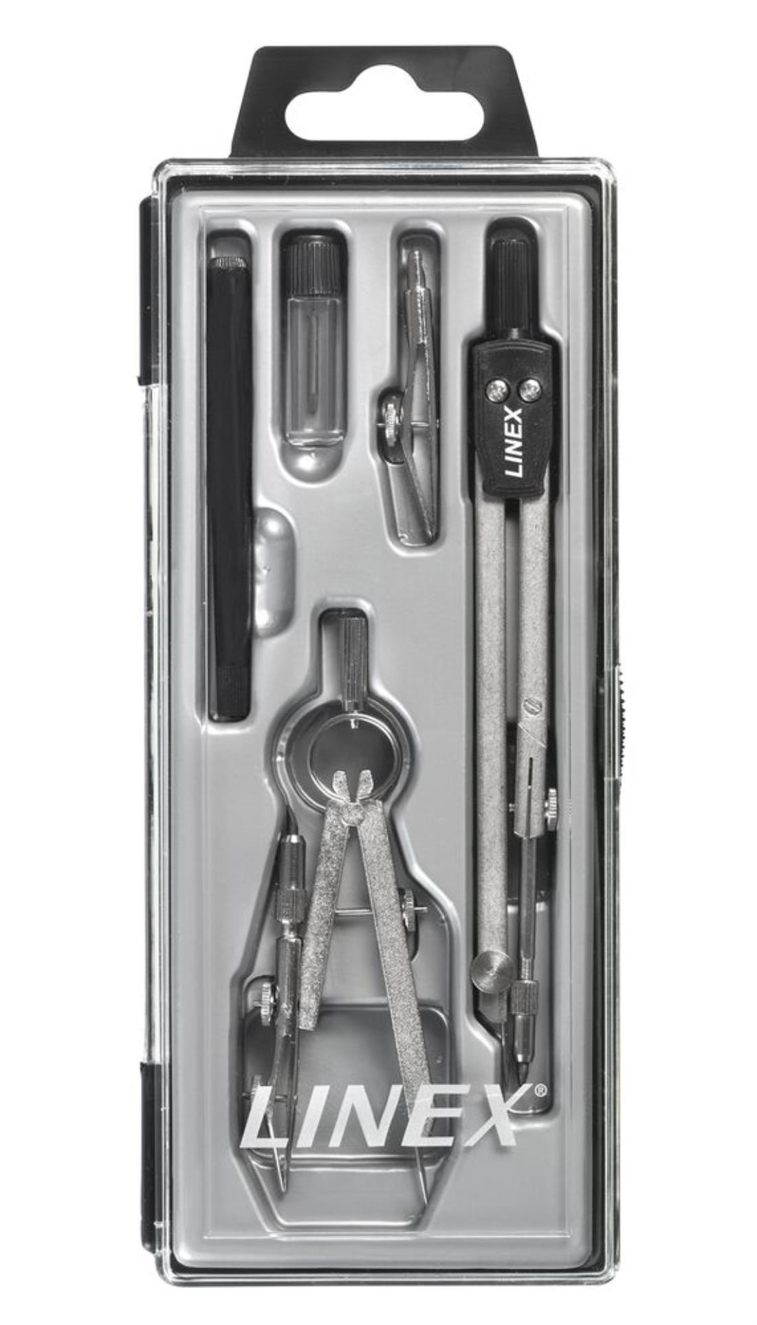 Kružítko Linex - kovové s kloubem, 140 mm, velká sada