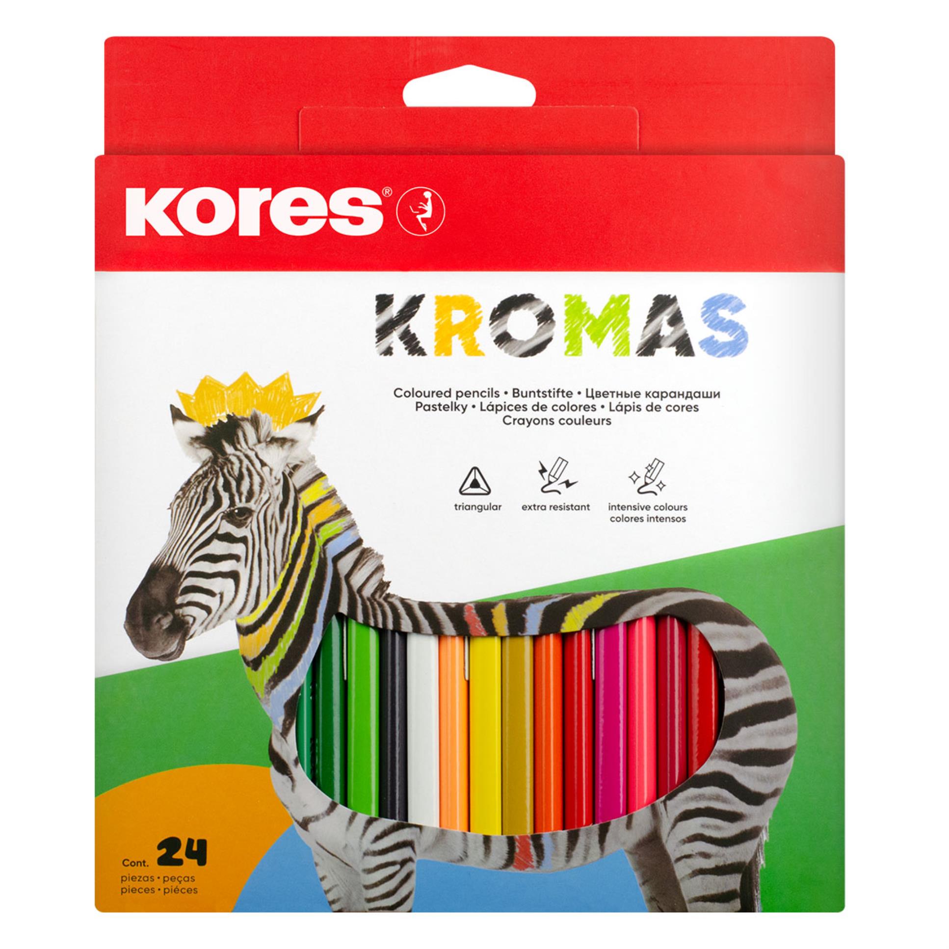 Kores Trojhranné pastelky Kromas - 3 mm, 24 barev