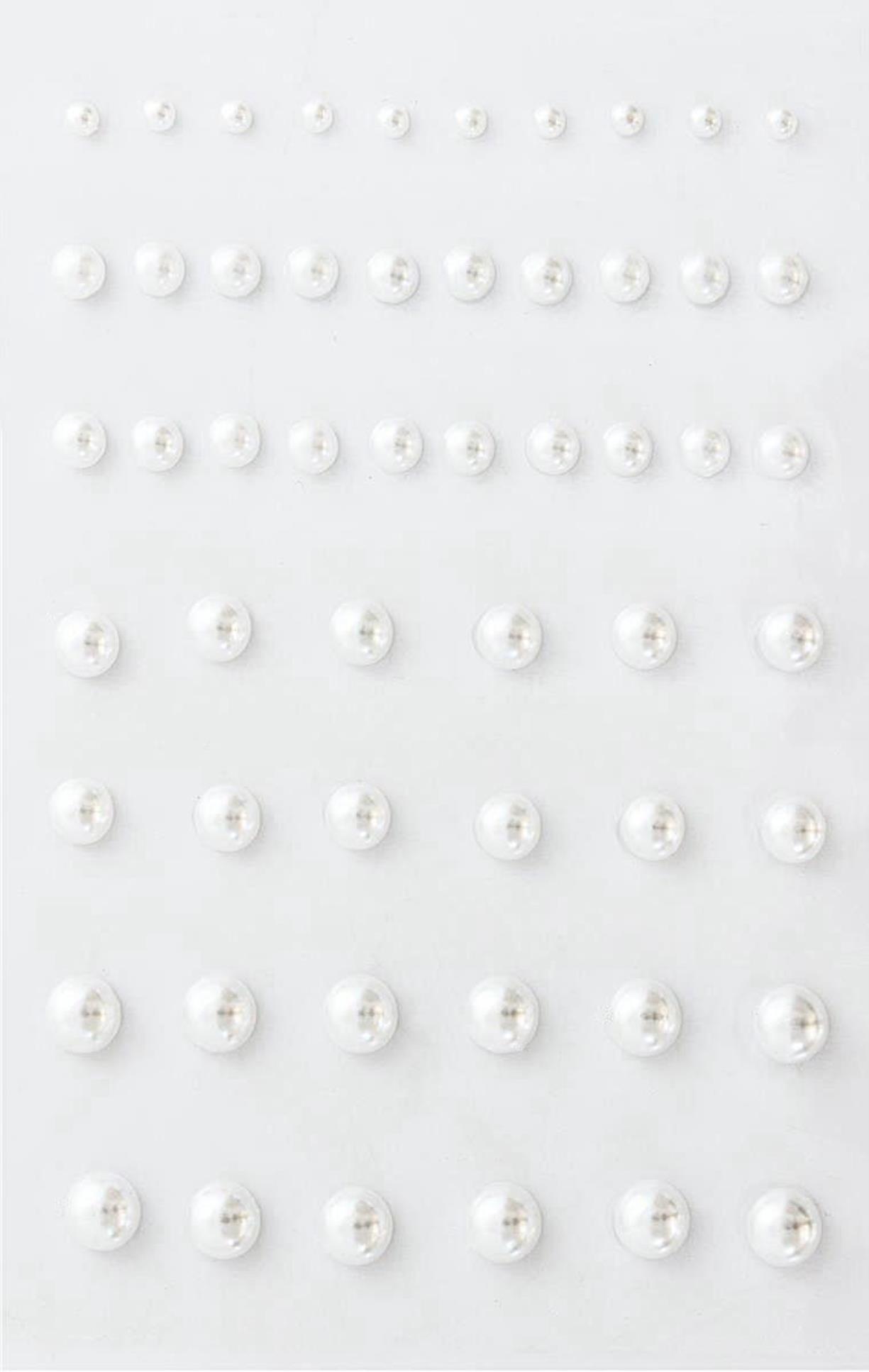 Samolepicí dekorační kamínky - perly, mix velikostí, bílé, 54 ks