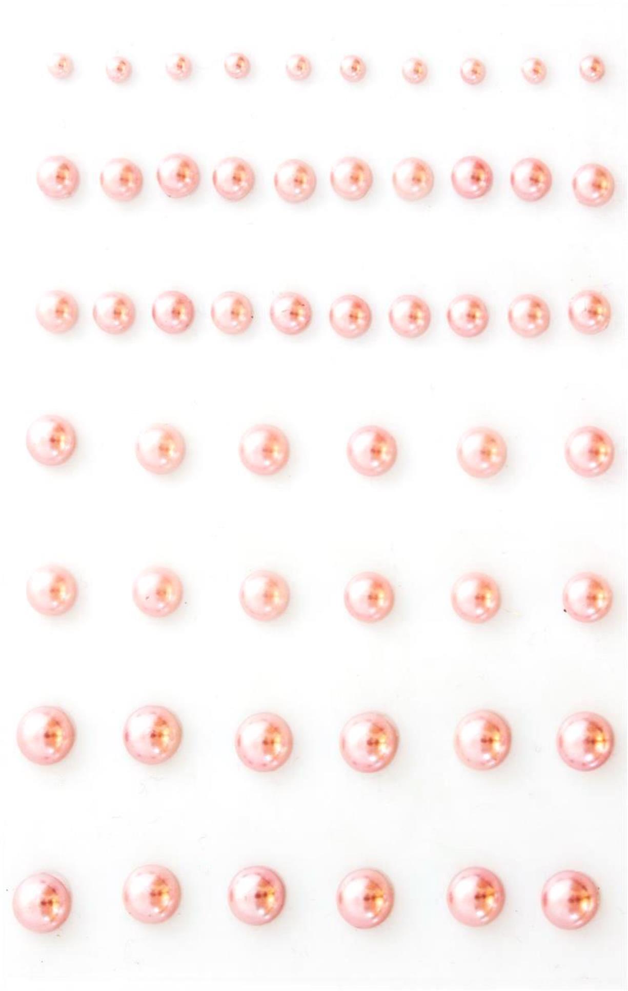 Samolepicí dekorační kamínky - perly, mix velikostí, růžové, 54 ks