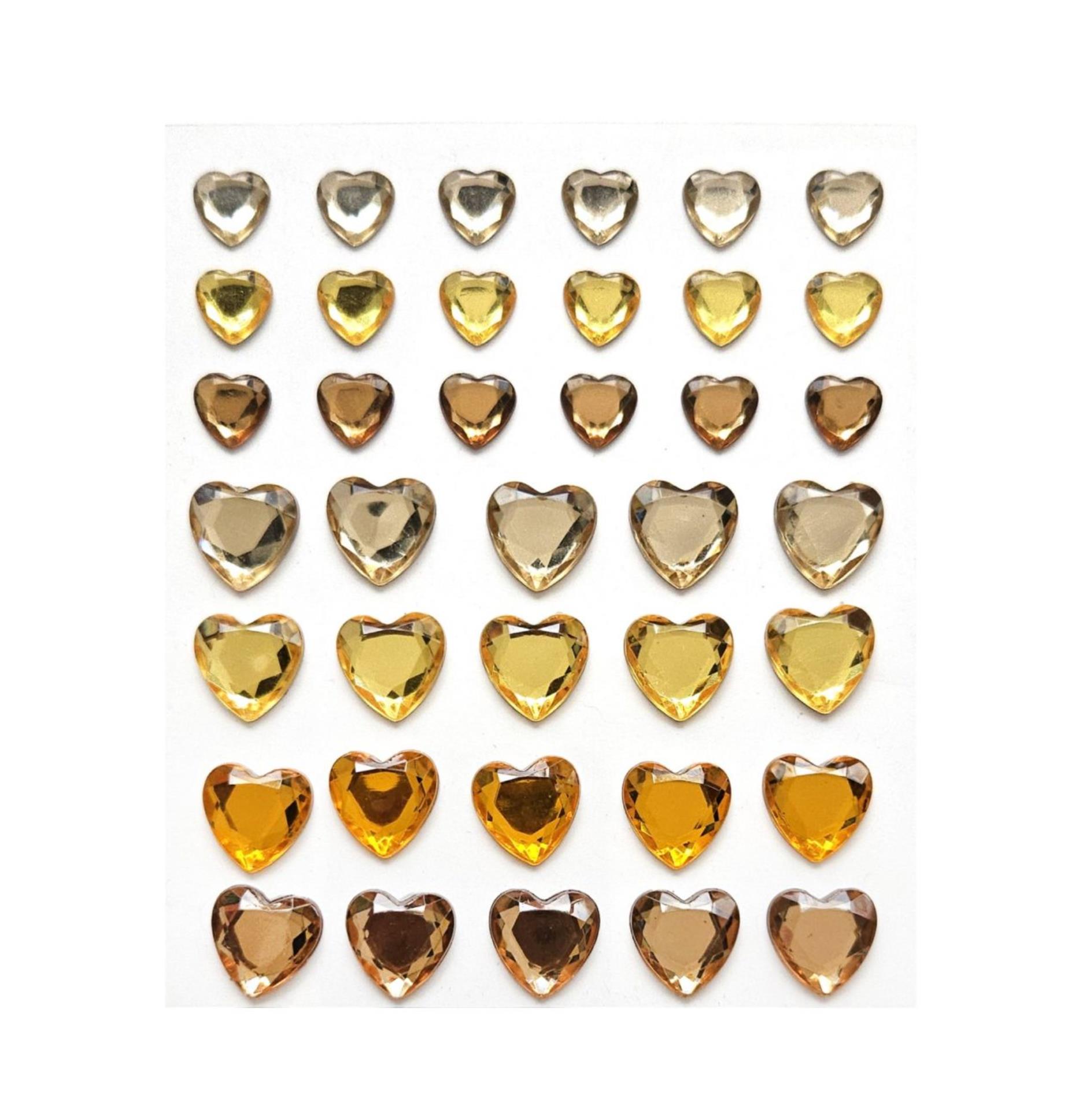 Galeria Papieru Samolepicí dekorační srdíčka - s kamínky, mix žluté, 38 ks