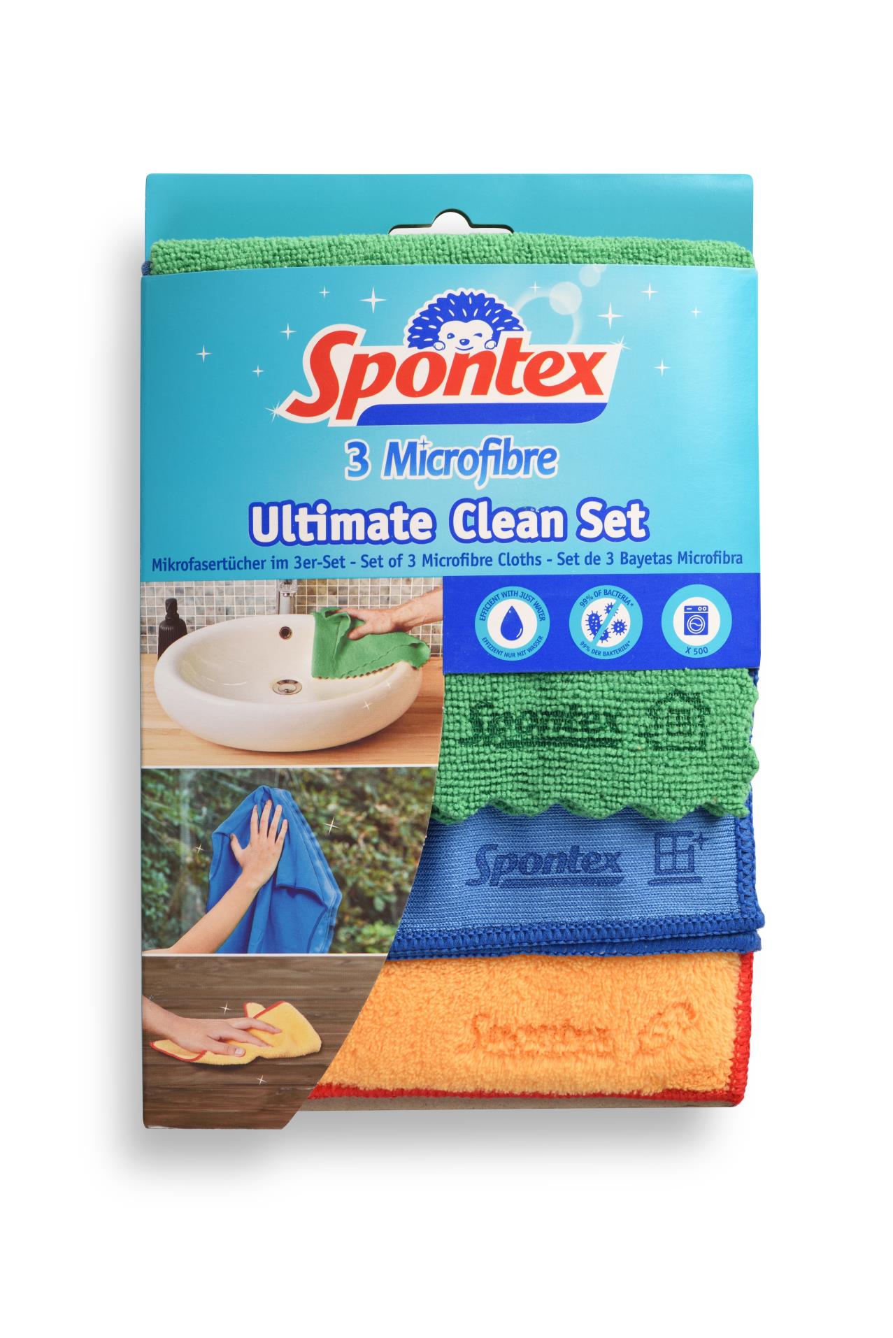 Spontex Ultimate Clean set - utěrky z mikrovlákna - 300 x 300 mm, 3 ks