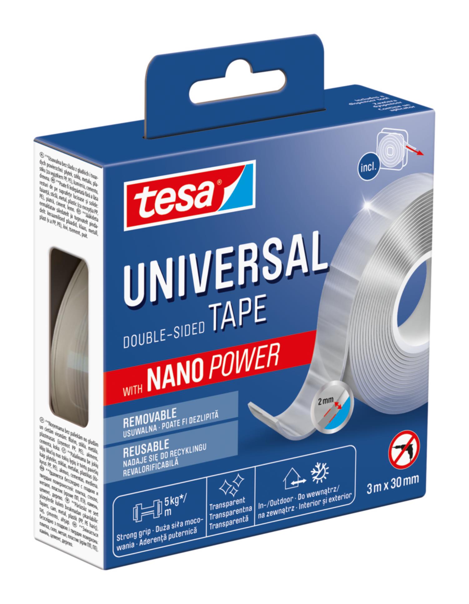 Levně Lepicí páska Tesa Nano Power - oboustranná, 30 mm x 3 m, transparentní