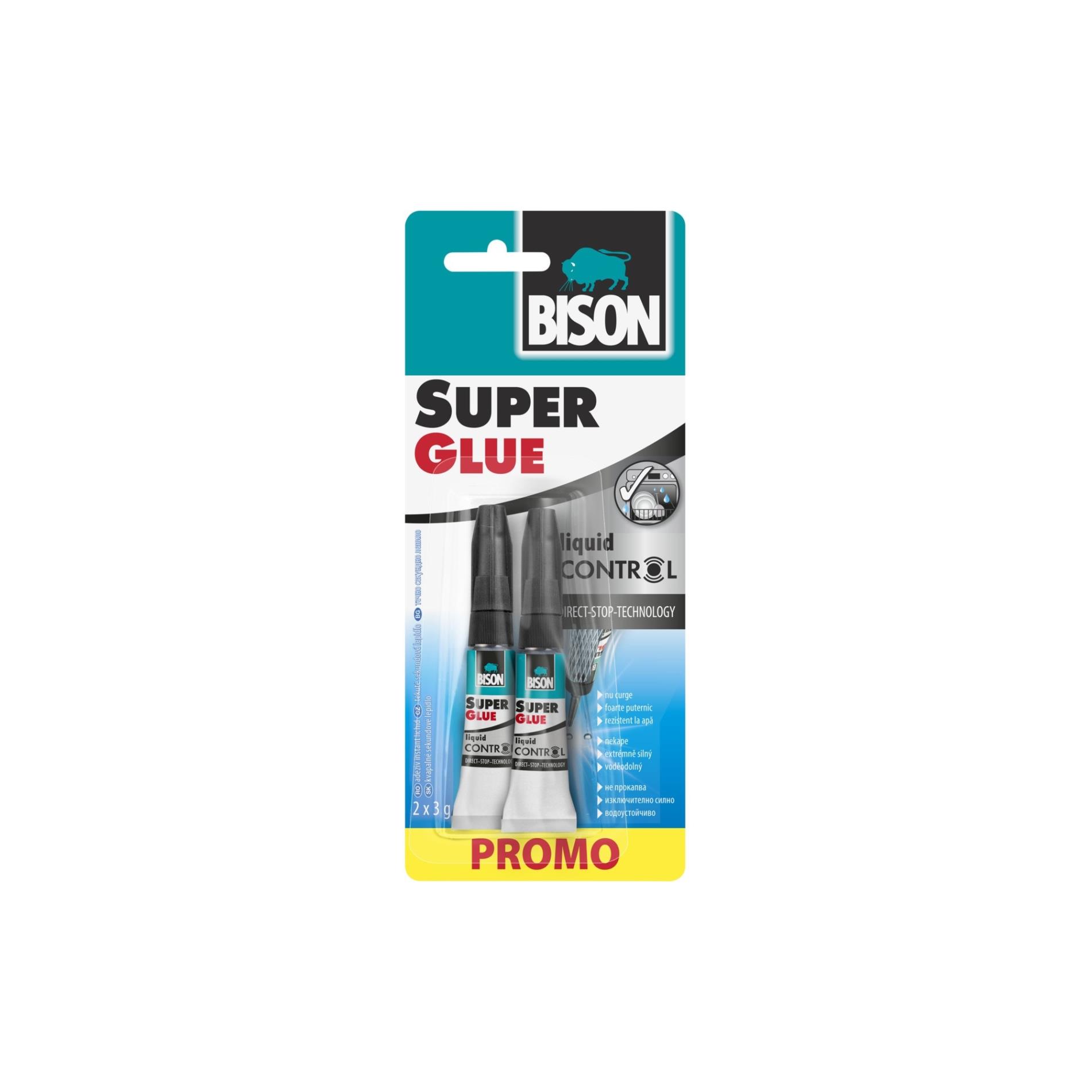 Vteřinové lepidlo BISON Super Glue Liquid Control - tekuté, 3 g, PROMO BALENÍ 1+1
