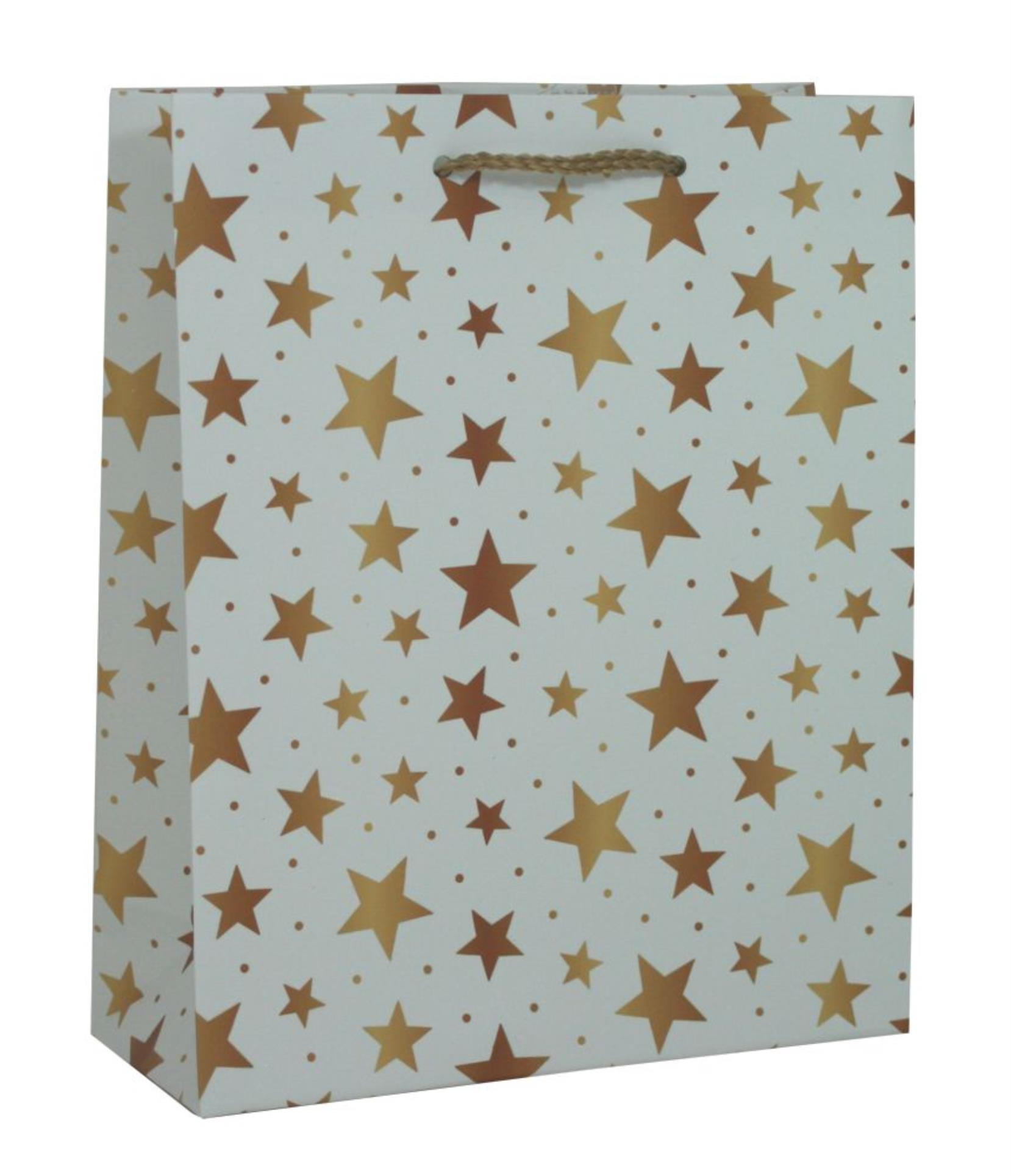 Vánoční taška, Zlaté hvězdy, 18 x 22 x 7 cm