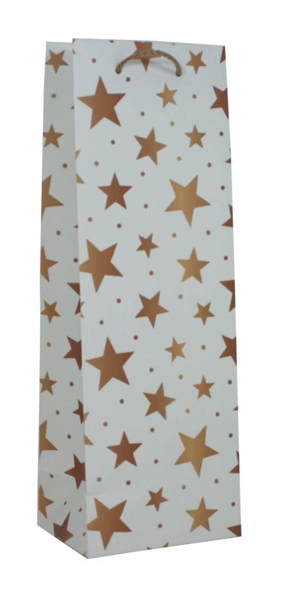 Vánoční taška na láhev, Zlaté hvězdy, 12 x 36 x 9 cm
