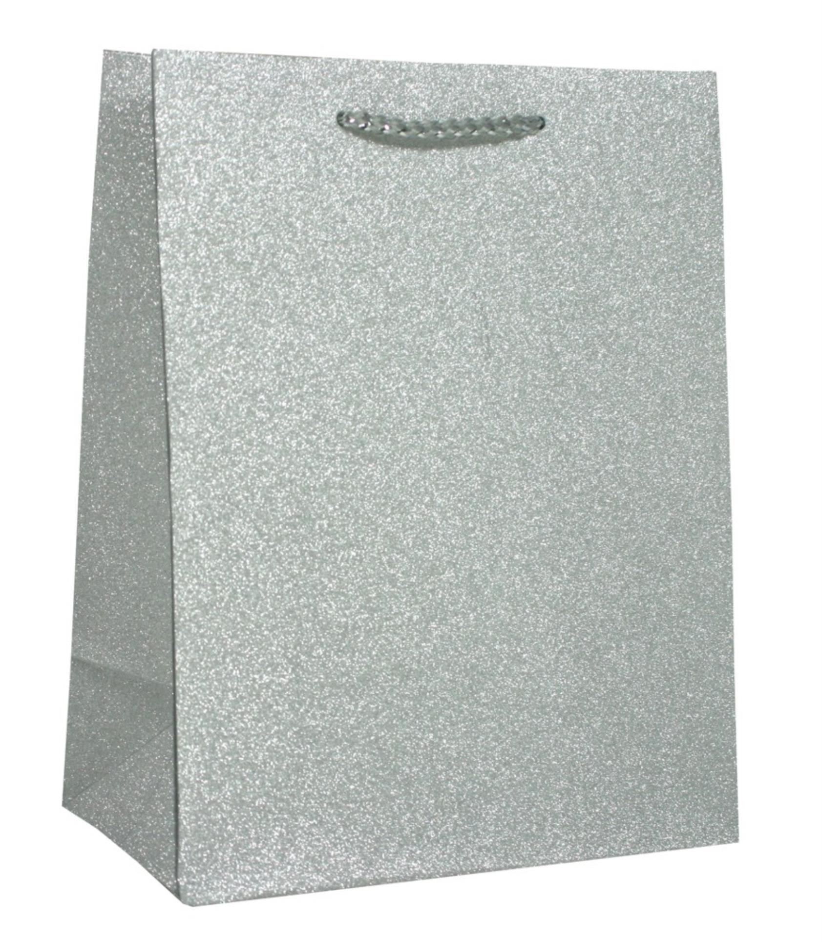 Vánoční taška, glitter, stříbrná, 33 x 26 x 12,5 cm