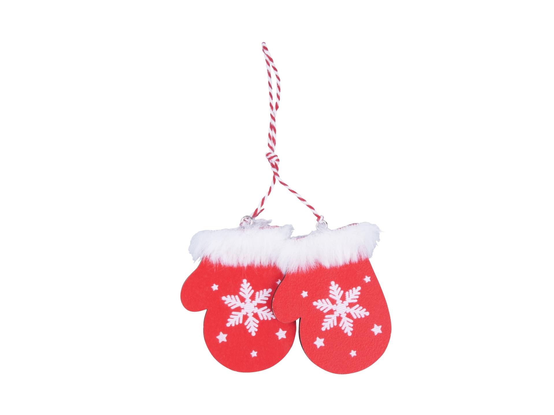 Závěsná dřevěná dekorace, rukavice, červené, 7 cm, 2 ks