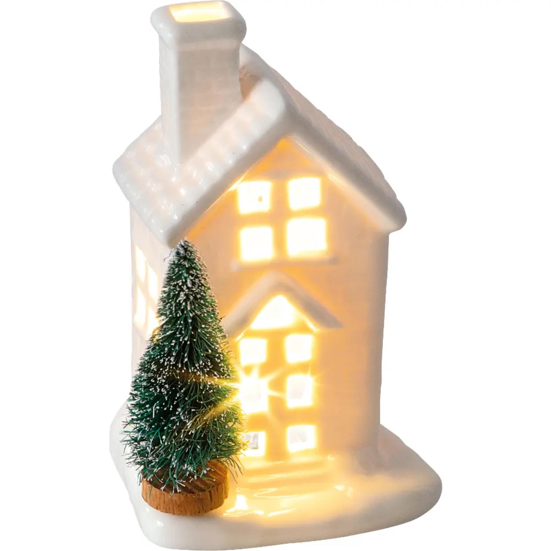 Vánoční dekorace RETLUX RXL 391 - domek s LED světlem, výška 11,4cm, bílý porcelán
