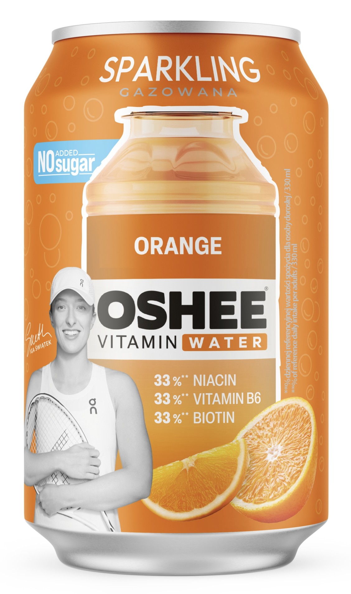 Vitamínová voda OSHEE - perlivá, pomeranč, plech, 24x 0,33 l
