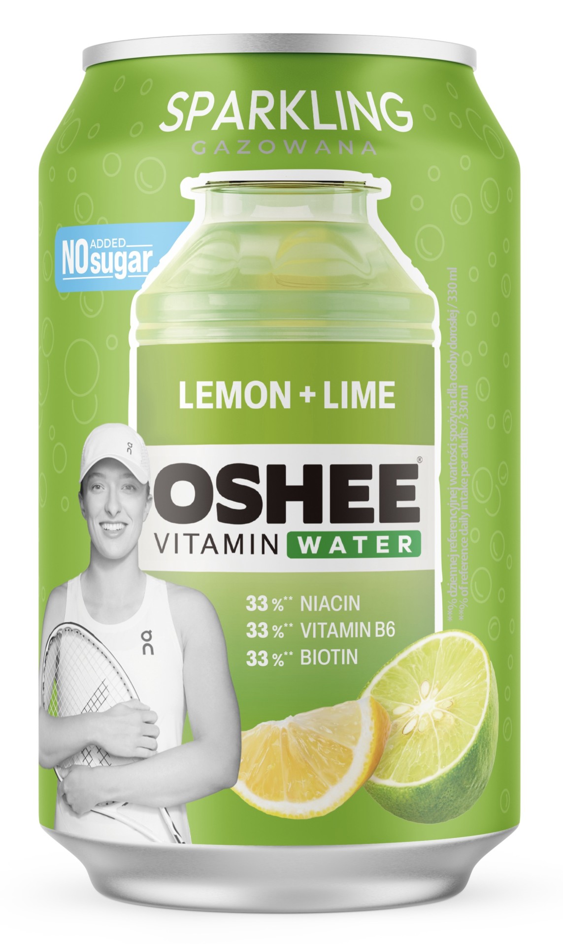 Levně Vitamínová voda OSHEE - perlivá, citron a limetka, plech, 24x 0,33 l