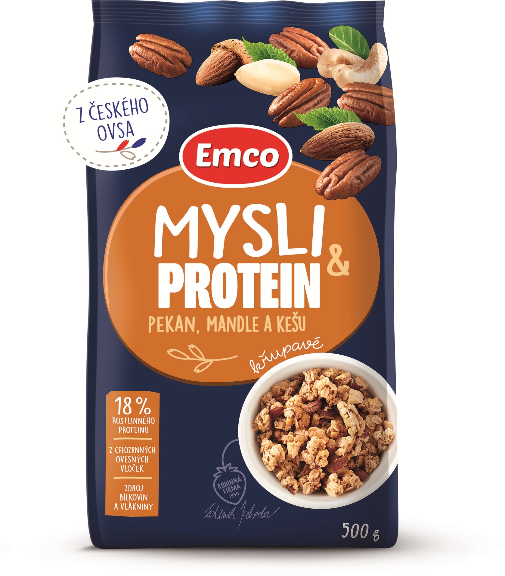 Levně Křupavé mysli Emco - proteinové s pekany, mandlemi a kešu, 500 g