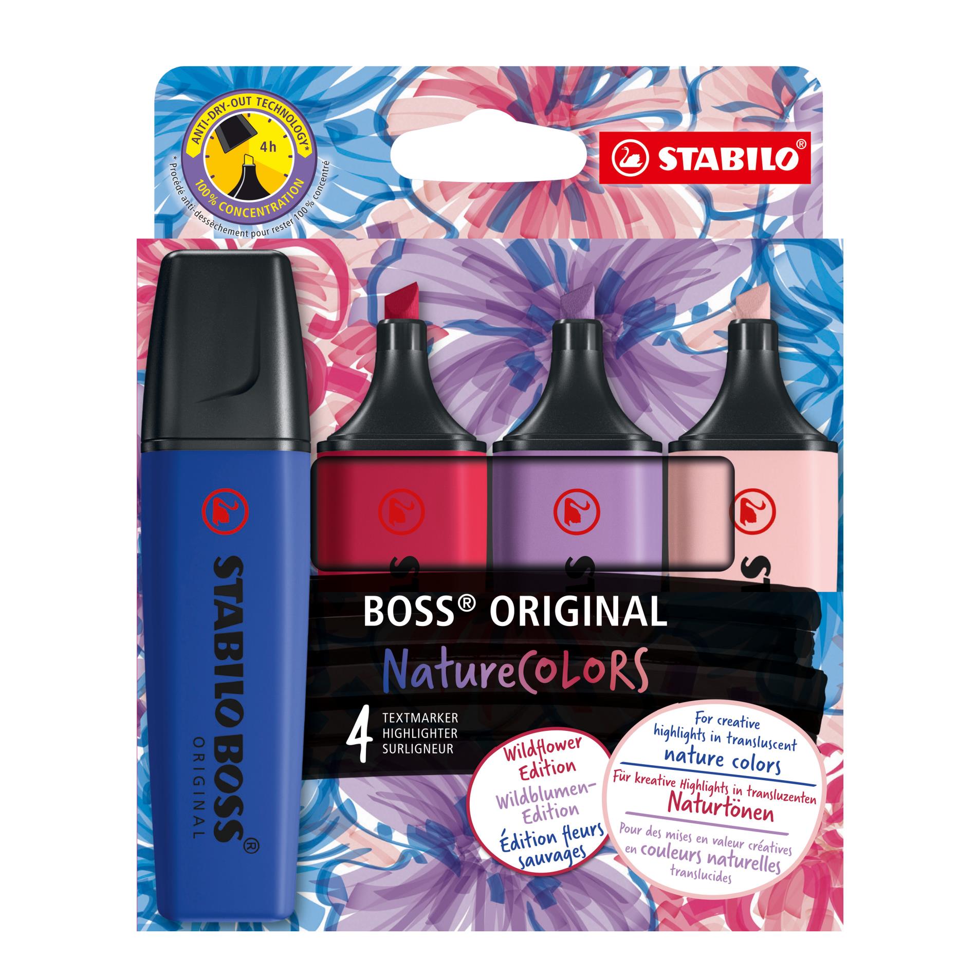 Levně Zvýrazňovač STABILO BOSS ORIGINAL NatureCOLORS Wildflower - sada 4 ks