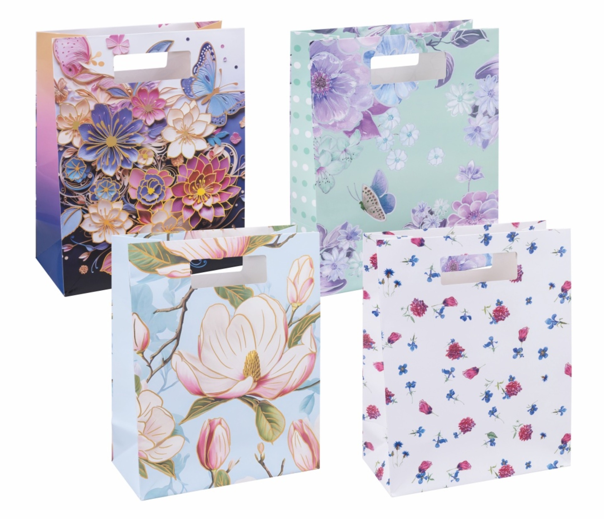 Donau Dárková taška - s průhmatem, 26 x 32,5 x 10 cm, květinový motiv, 1 ks
