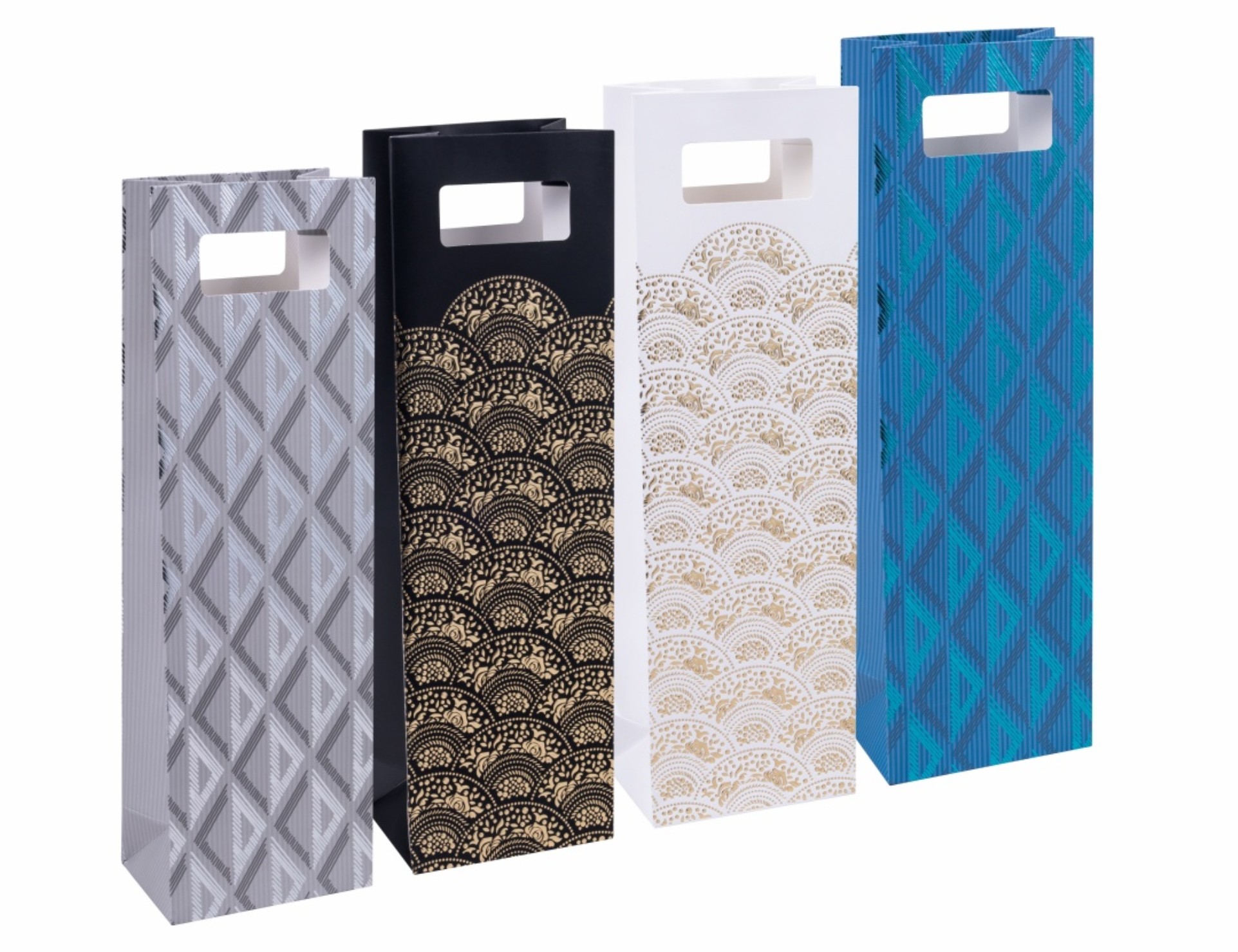 Donau Dárková taška - na víno, s průhmatem, 12 x 41,5 x 8 cm, mix vzorů, 1 ks