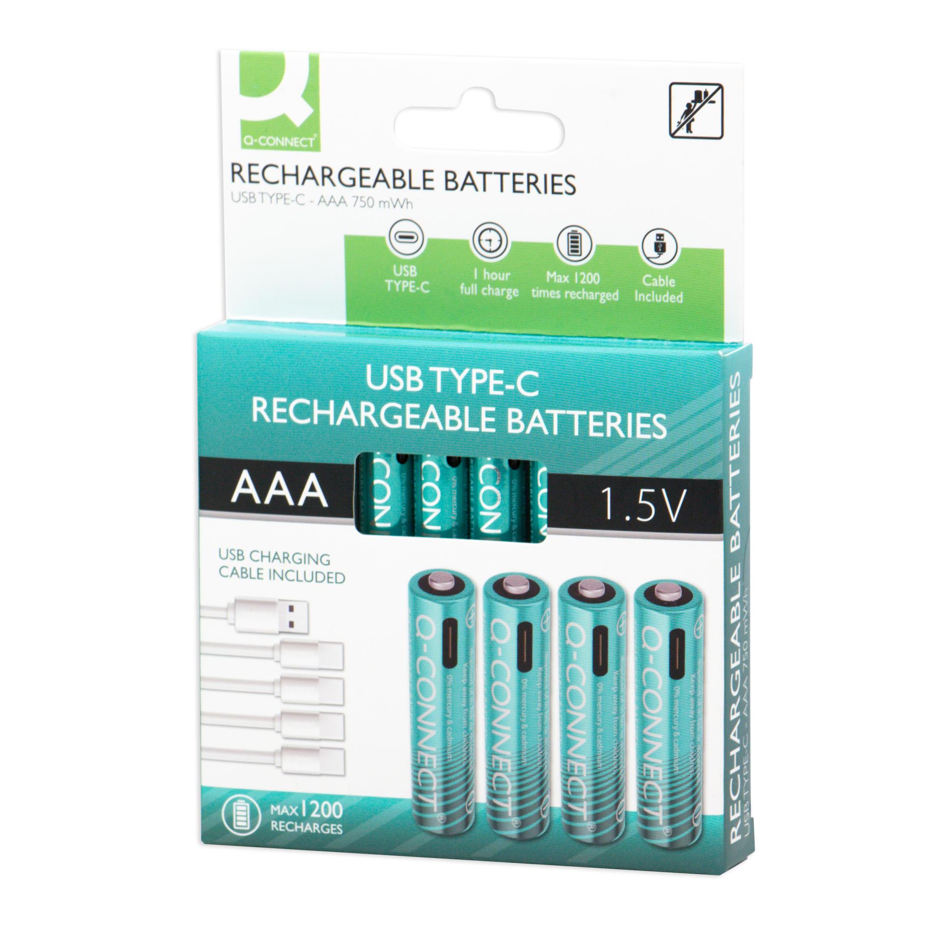 Nabíjecí baterie Q-Connect - AAA, 1750 mAh, USB nabíjení, 4 ks