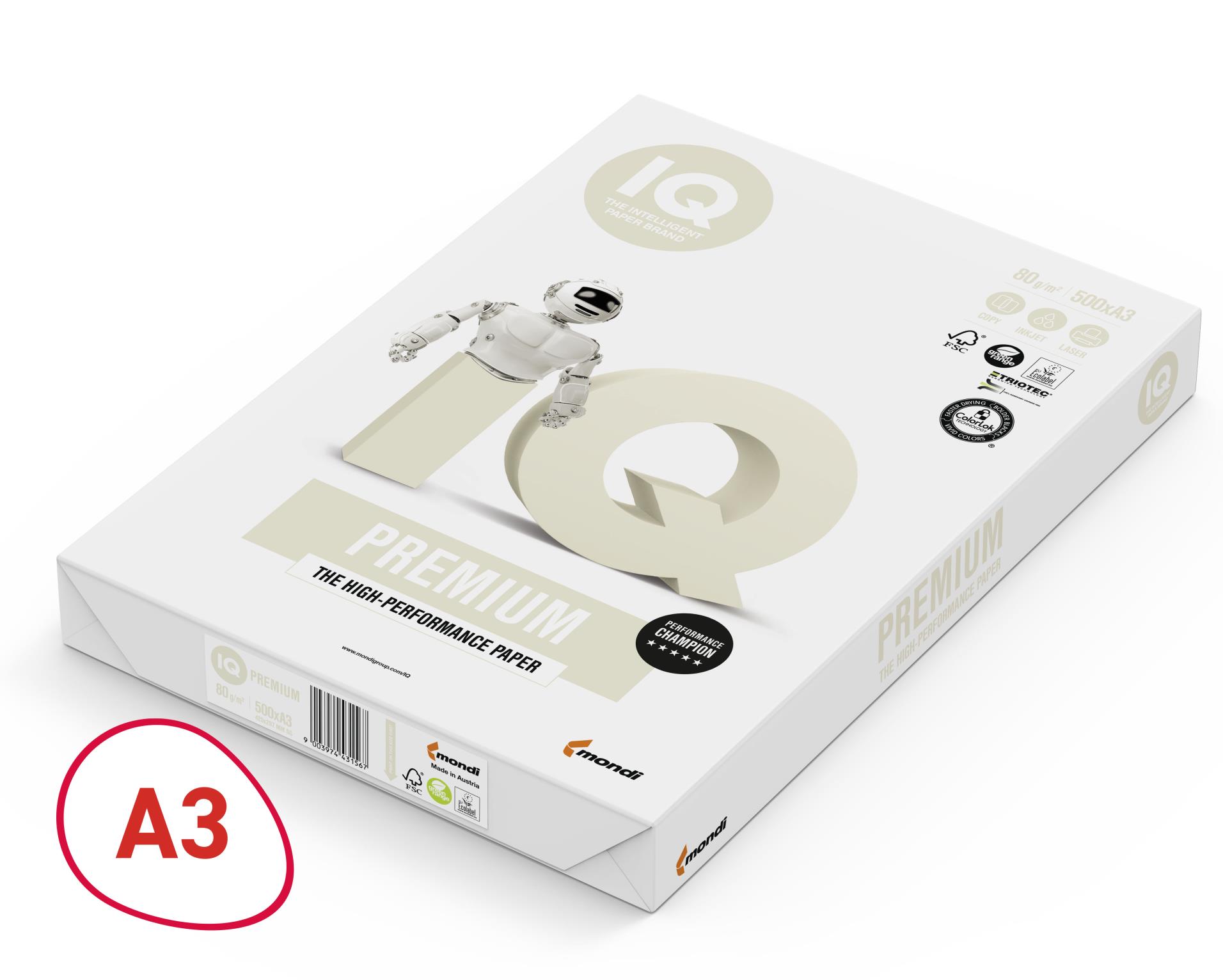 Levně Kancelářský papír IQ Premium A3 - 160 g/m2, CIE 170, 250 listů