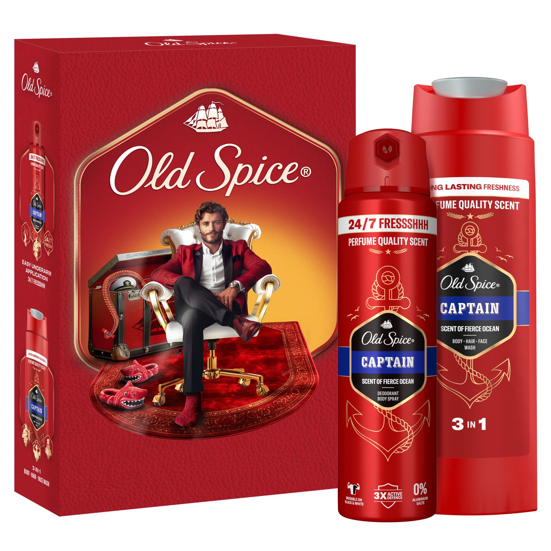 Dárková sada Old Spice Captain - deo sprej, sprchový gel