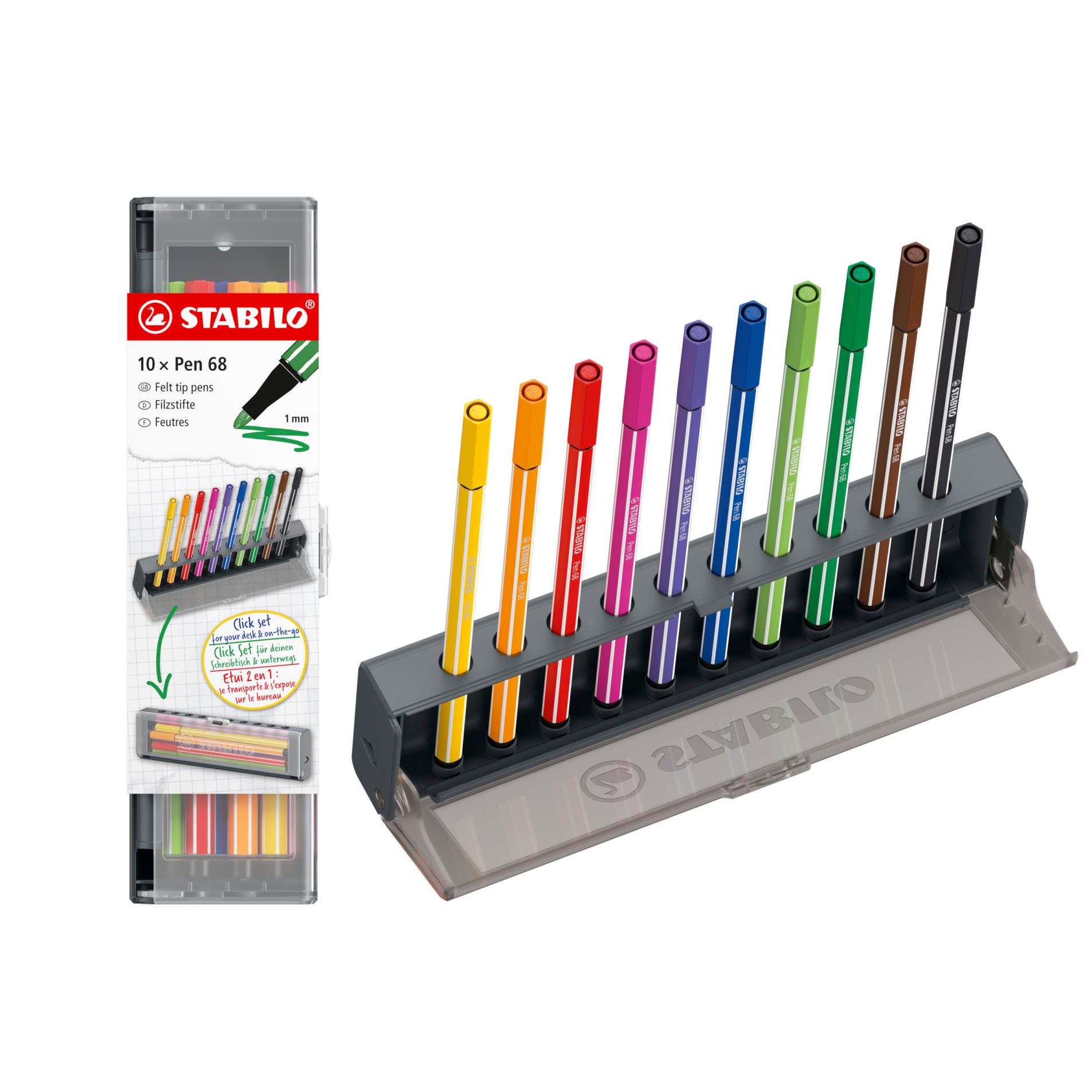Fixy STABILO Pen 68 Click set - sada 10 barev se stojánkem