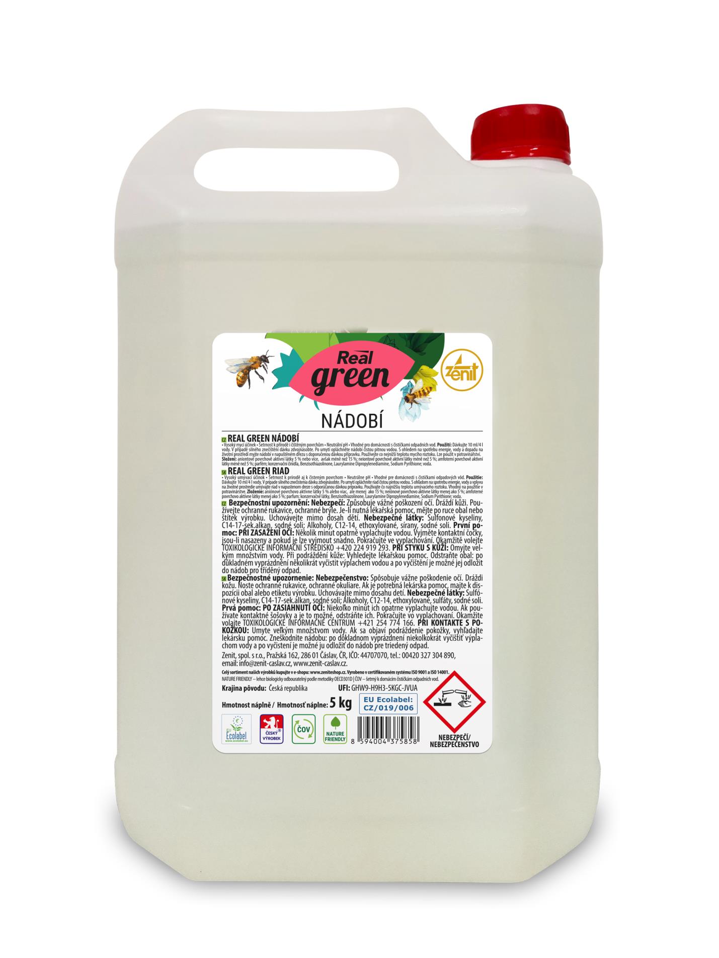 Levně Prostředek na nádobí Real green - ekologický, 5 kg